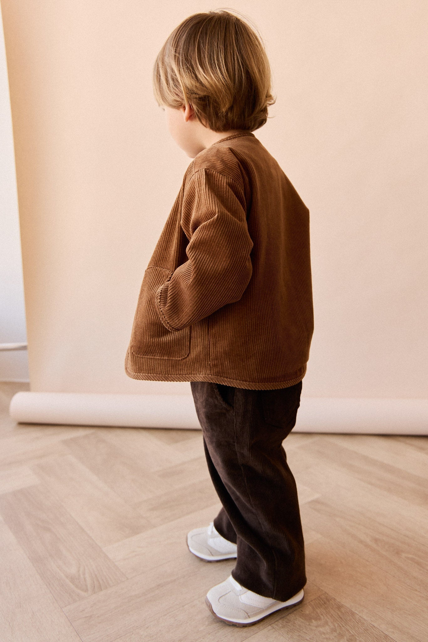 Veste en velours côtelé boutonnée pour garçons, coloris marron chaud, vêtement d'extérieur décontracté