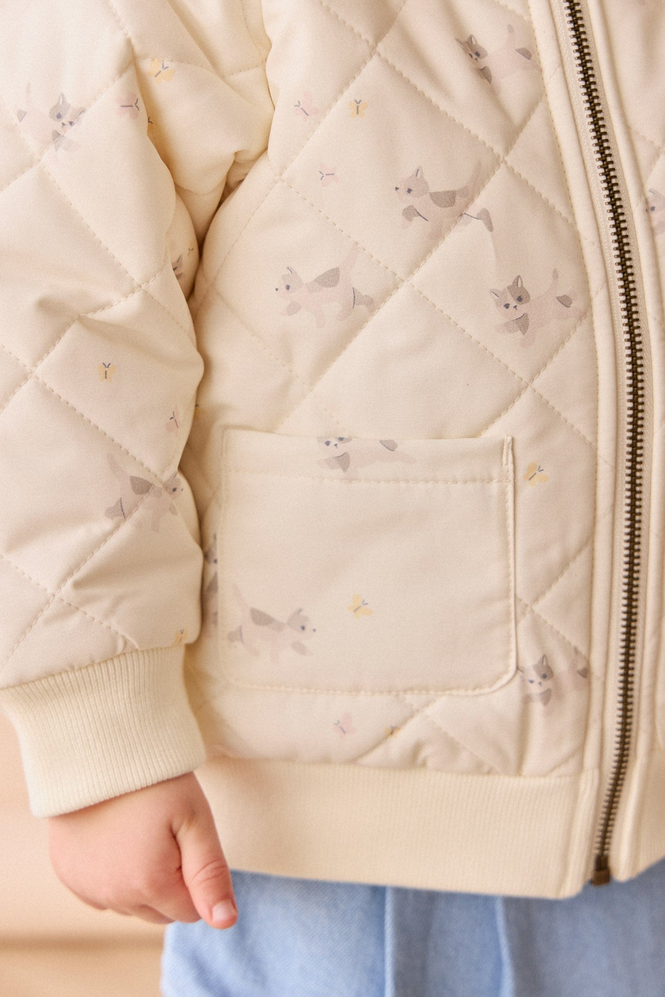 Blouson bomber zippé pour fille Tissu recyclé Imprimé chaton blanc murmure