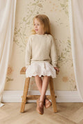Pull Fille en Coton Texturé Vanille avec Boutons sur les Épaules