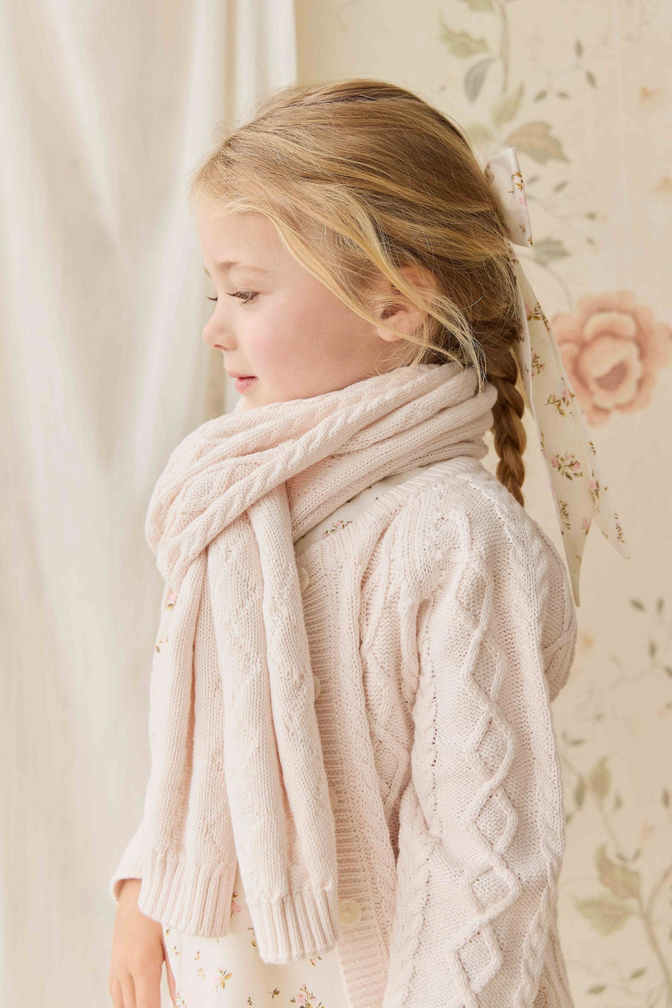 Écharpe en coton torsadé pour fille, mauve doux, accessoire d'hiver chaud
