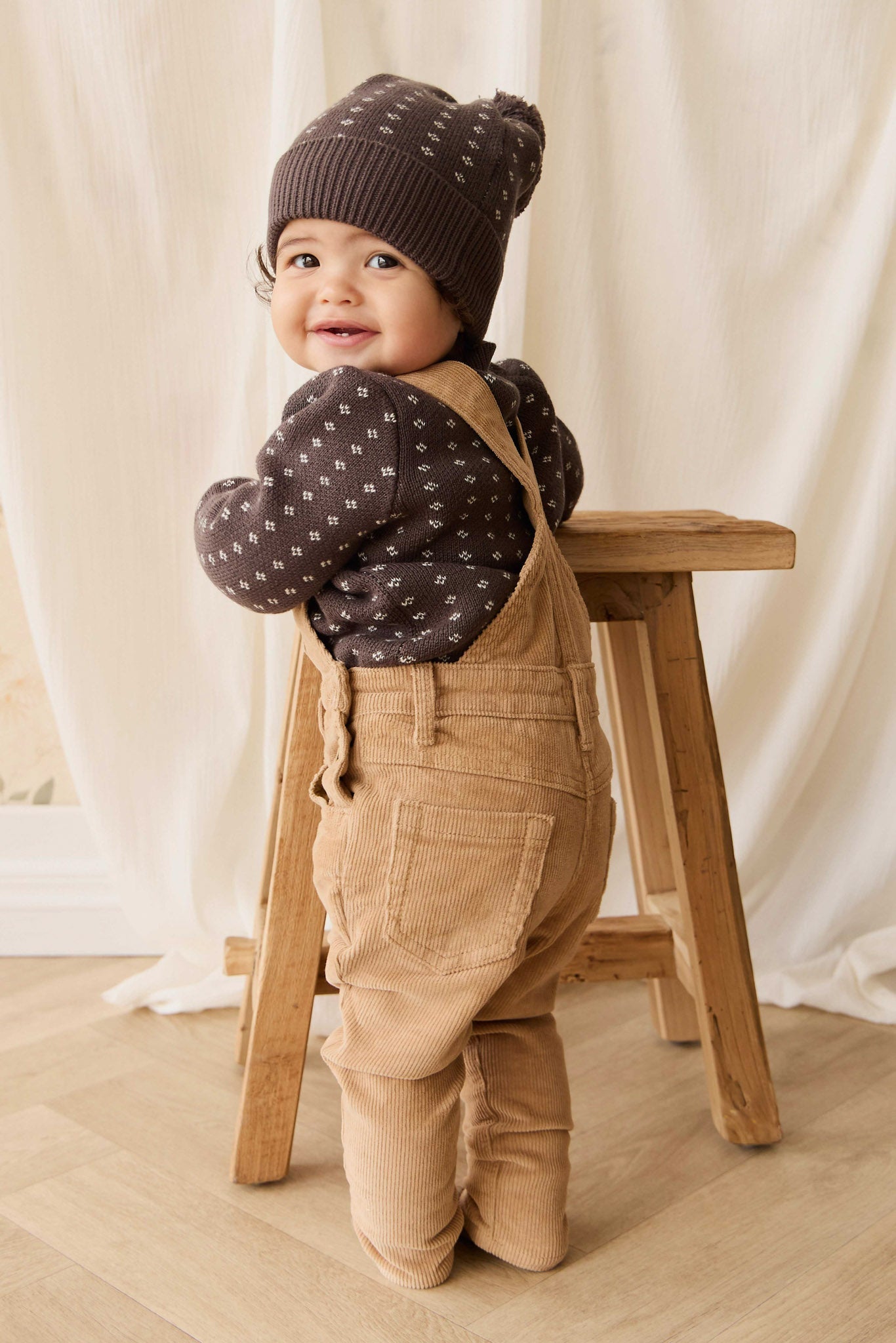 Pull en tricot de coton à col rond Diamond pour garçons, marron foncé