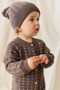 Bonnet à pompon en maille marron diamant pour bébé et tout-petit