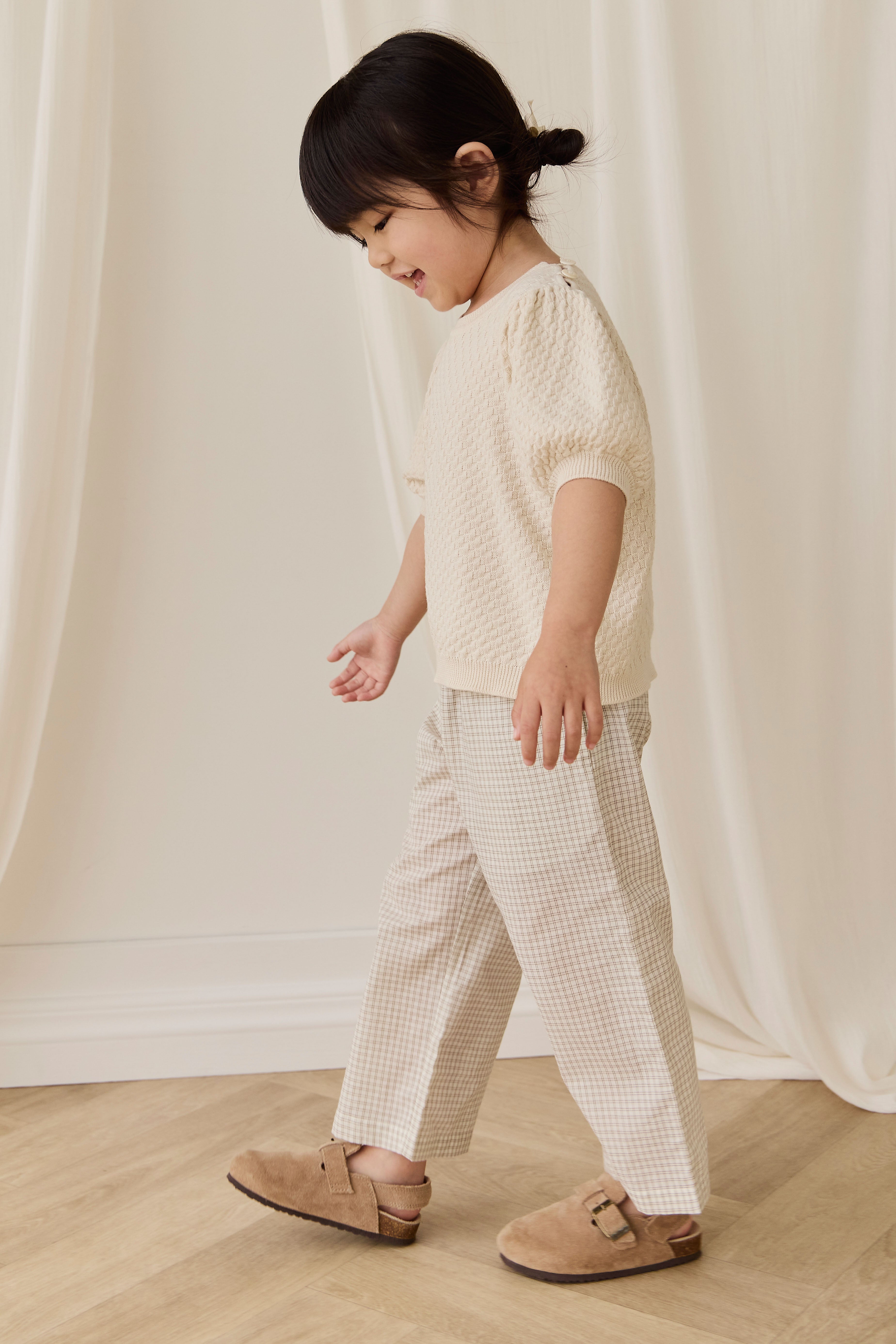 Haut en maille texturée poil de maïs à manches bouffantes pour fille