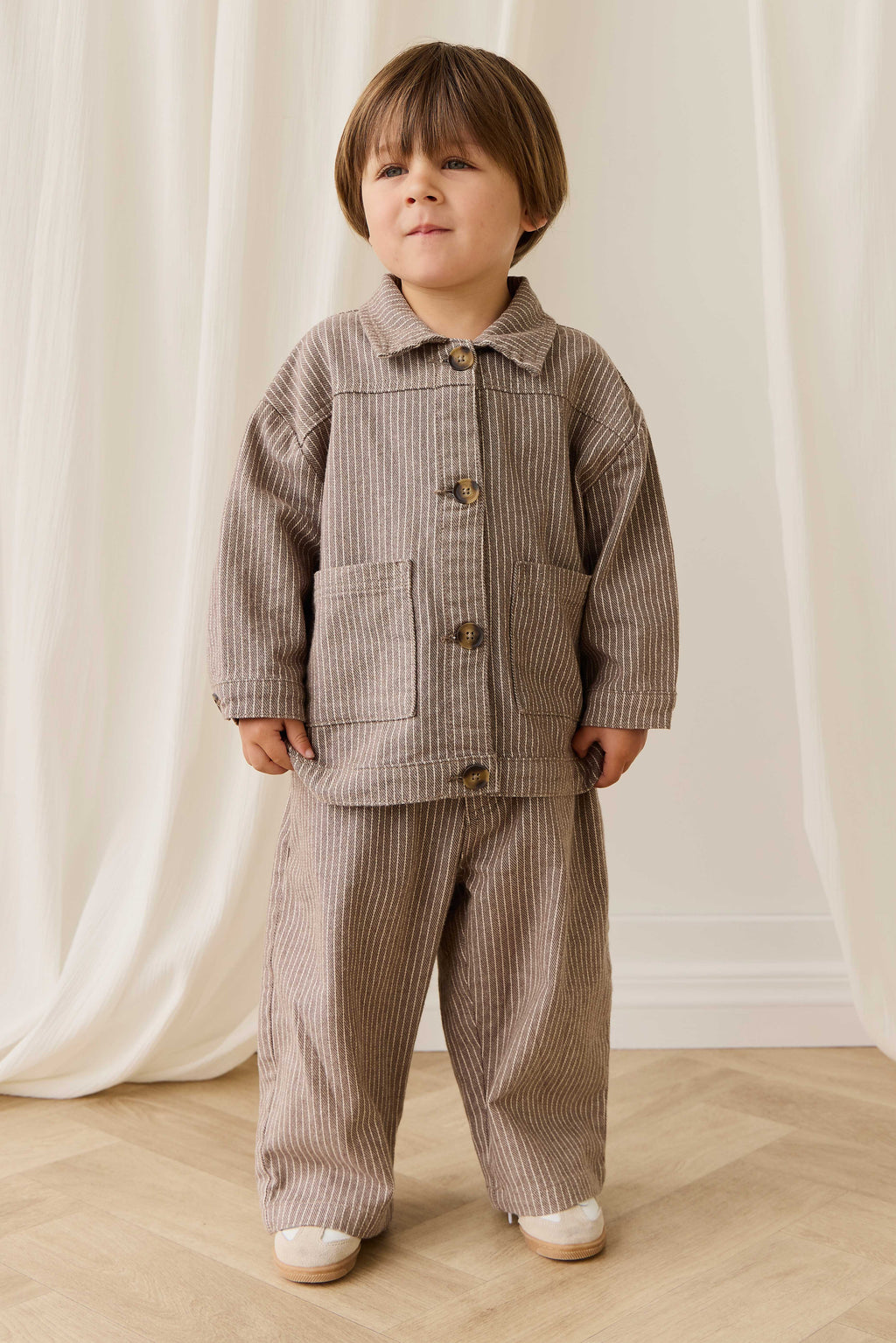 Pantalon droit décontracté pour garçon, mini-rayures, coton, taille élastique, décontracté