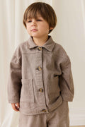 Veste boutonnée en coton à rayures pour garçons, poches plaquées, couleur brun manioc