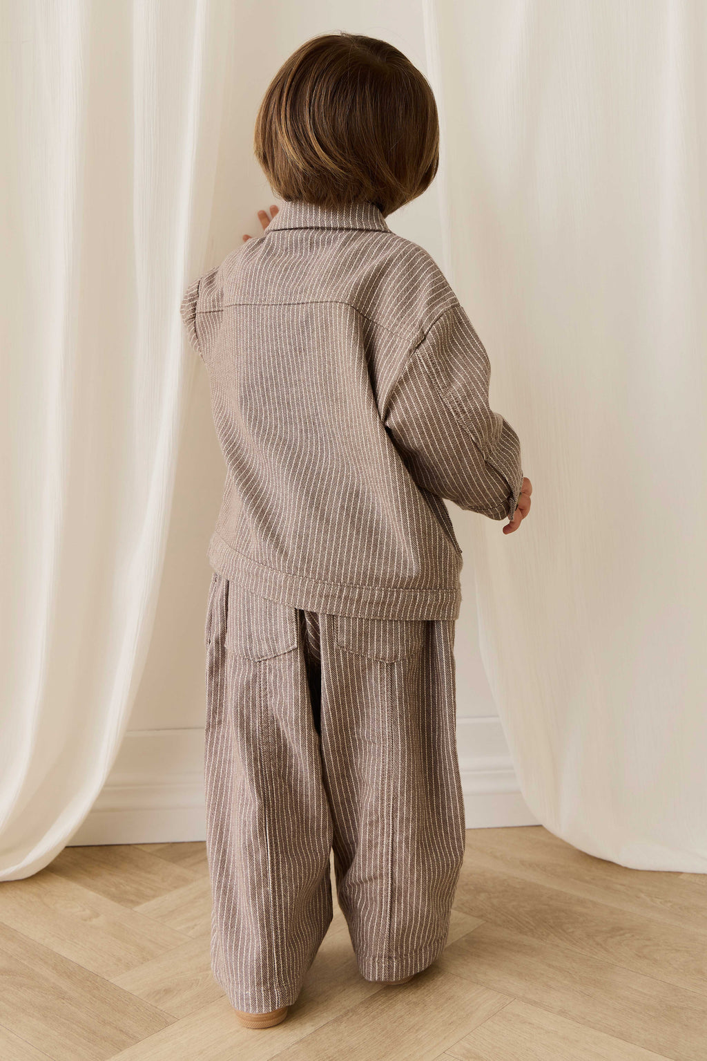 Pantalon droit décontracté pour garçon, mini-rayures, coton, taille élastique, décontracté