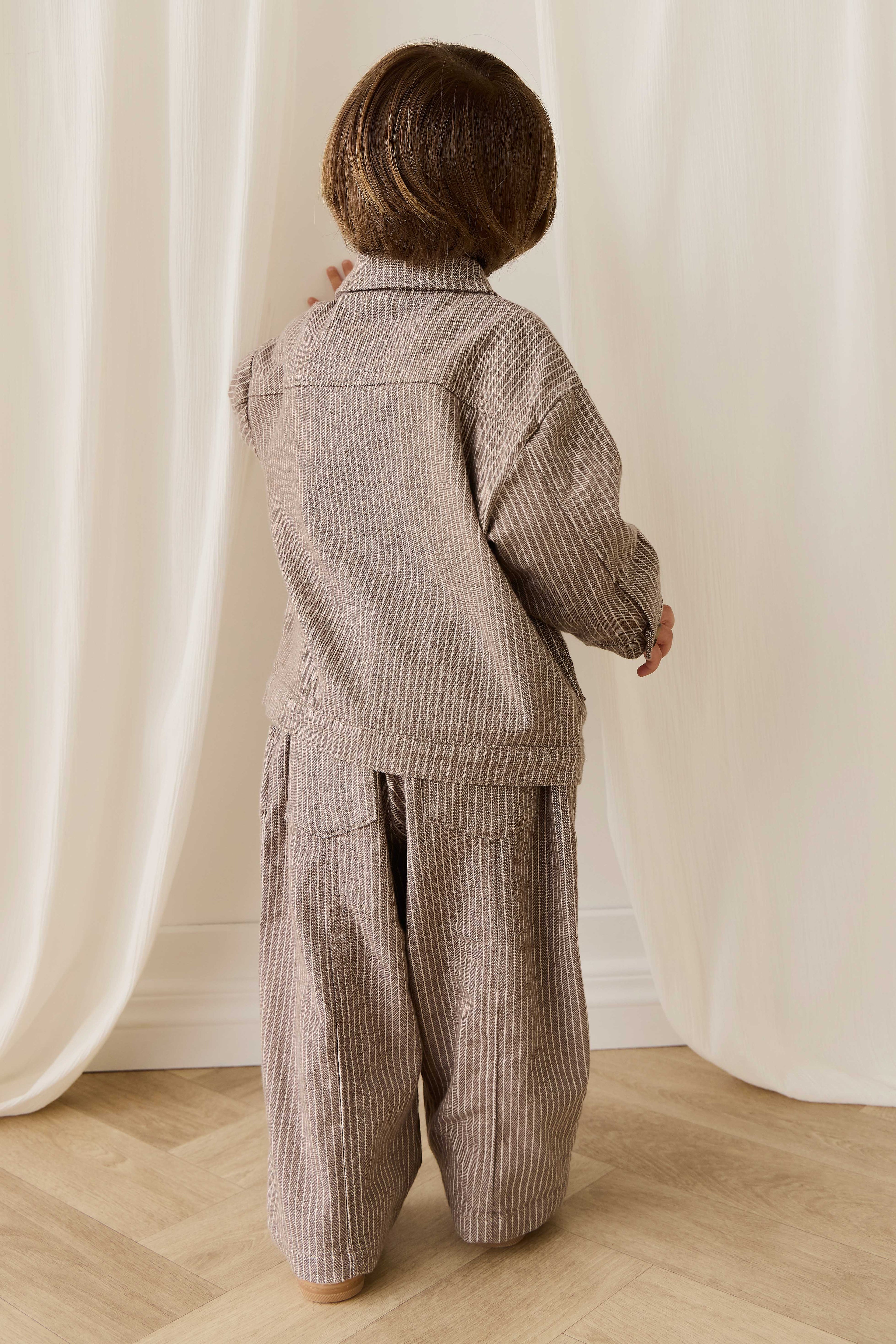 Pantalon droit décontracté pour garçon, mini-rayures, coton, taille élastique, décontracté
