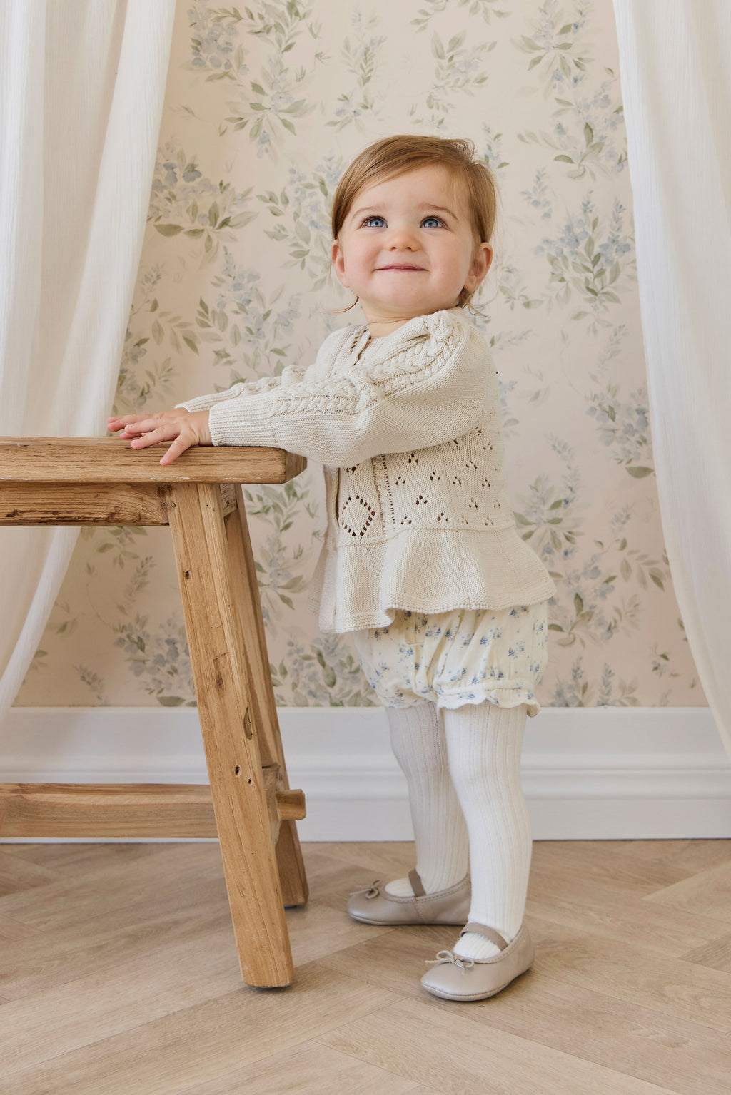 Gilet péplum en maille boutonnée en coton à manches longues pour fille Vanilla Diamond