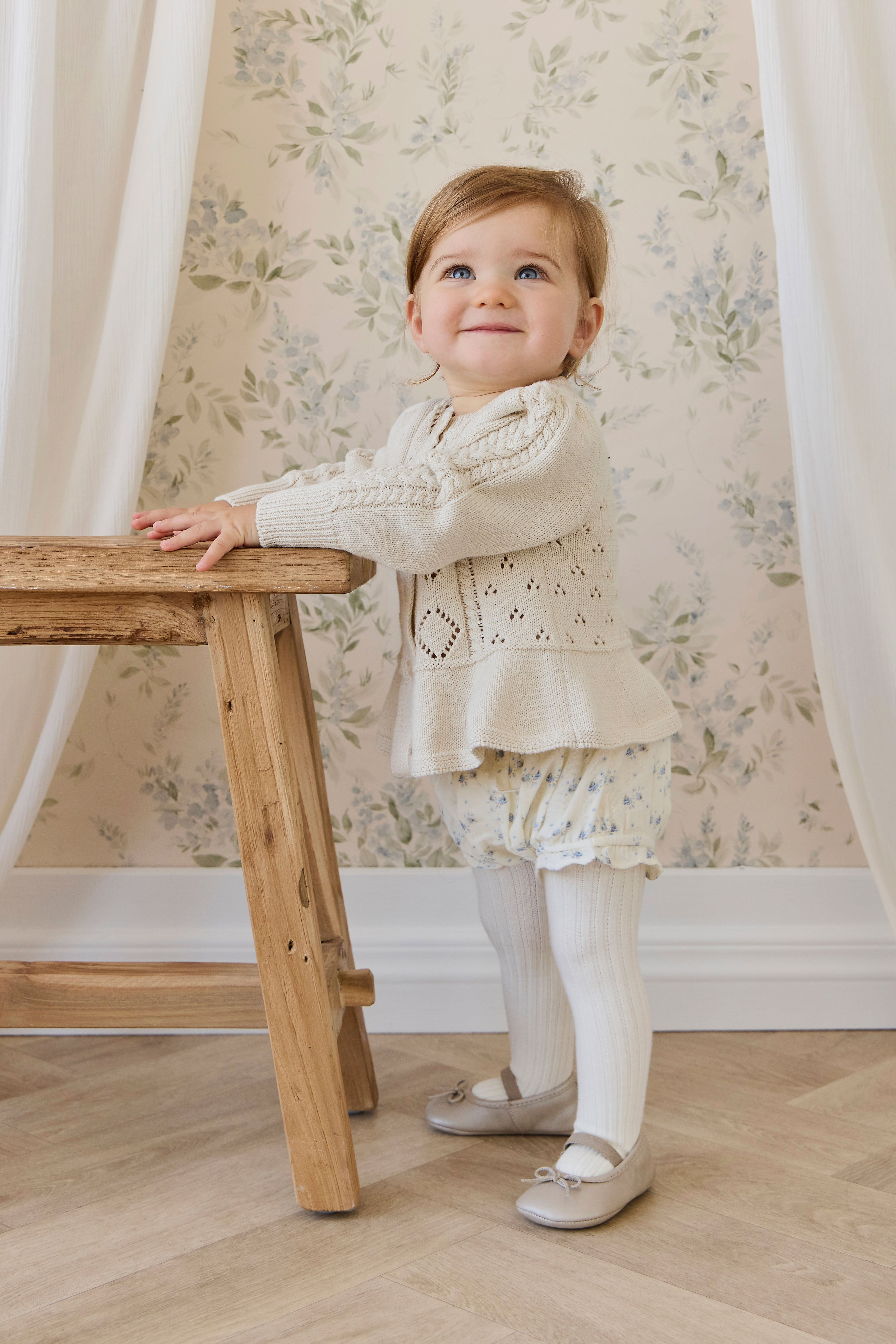 Gilet péplum en maille boutonnée en coton à manches longues pour fille Vanilla Diamond