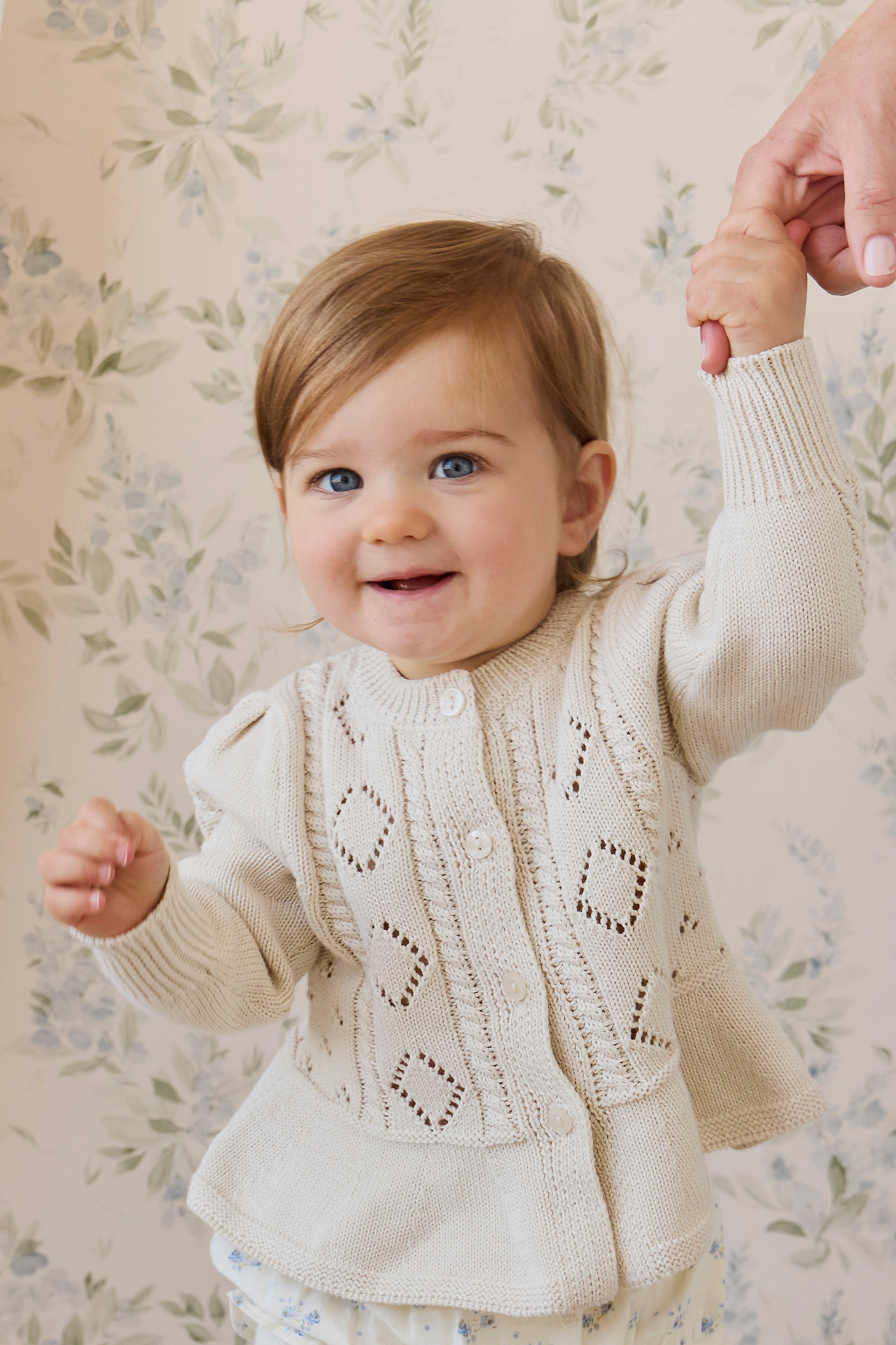 Gilet péplum en maille boutonnée en coton à manches longues pour fille Vanilla Diamond