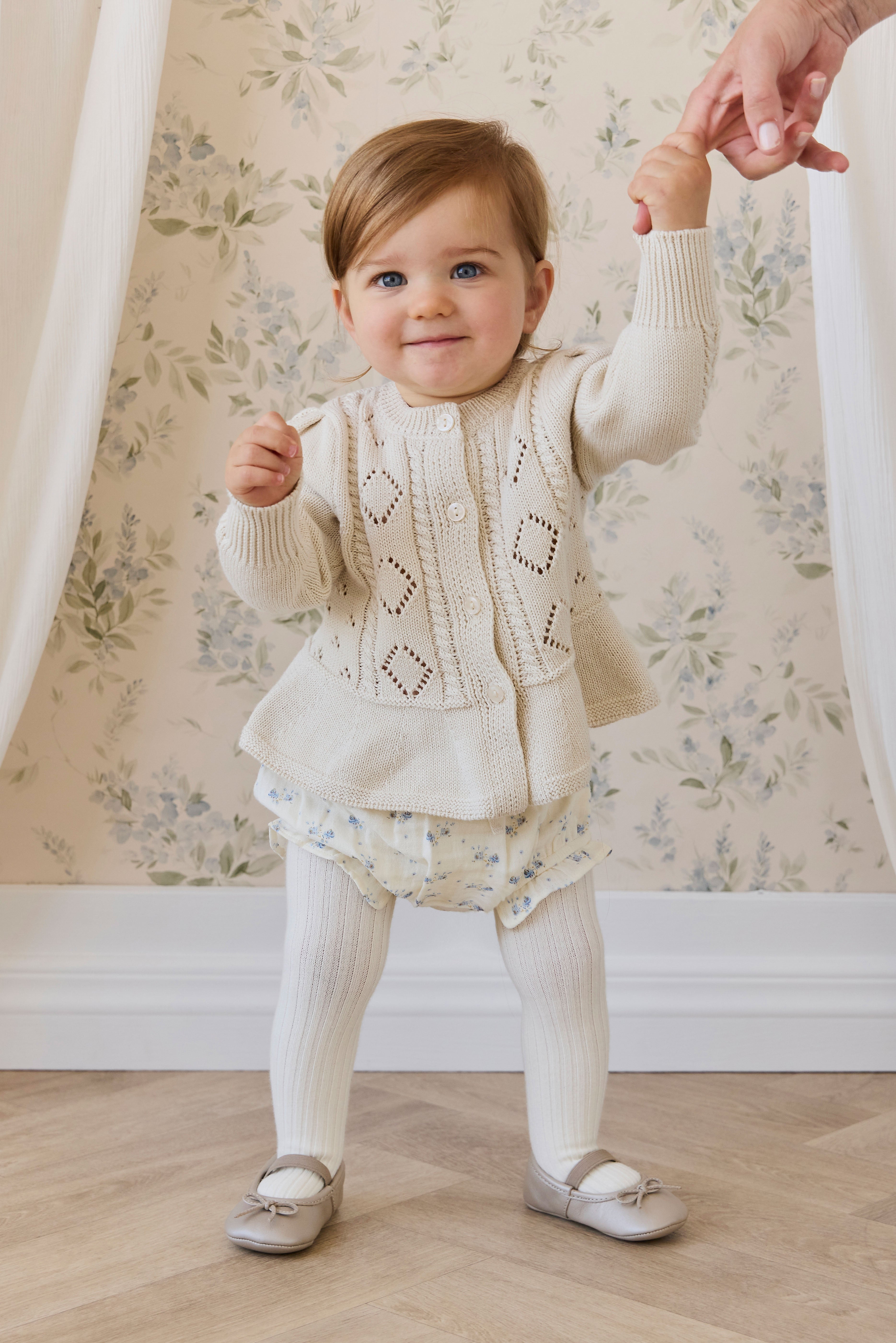 Gilet péplum en maille boutonnée en coton à manches longues pour fille Vanilla Diamond