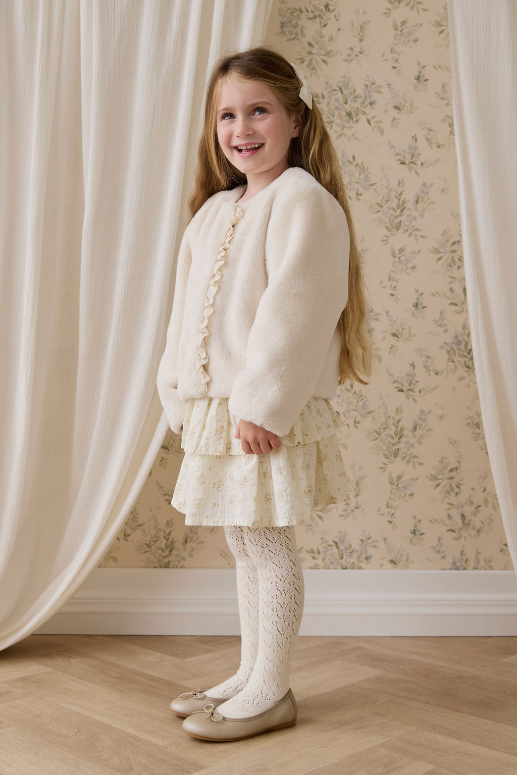 Blouson zippé en polyester doux crème vanille pour fille, vêtement d'extérieur chaud