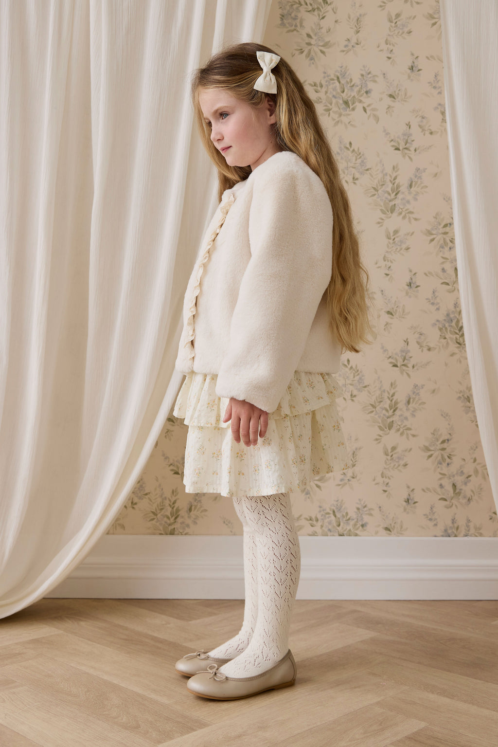 Blouson zippé en polyester doux crème vanille pour fille, vêtement d'extérieur chaud