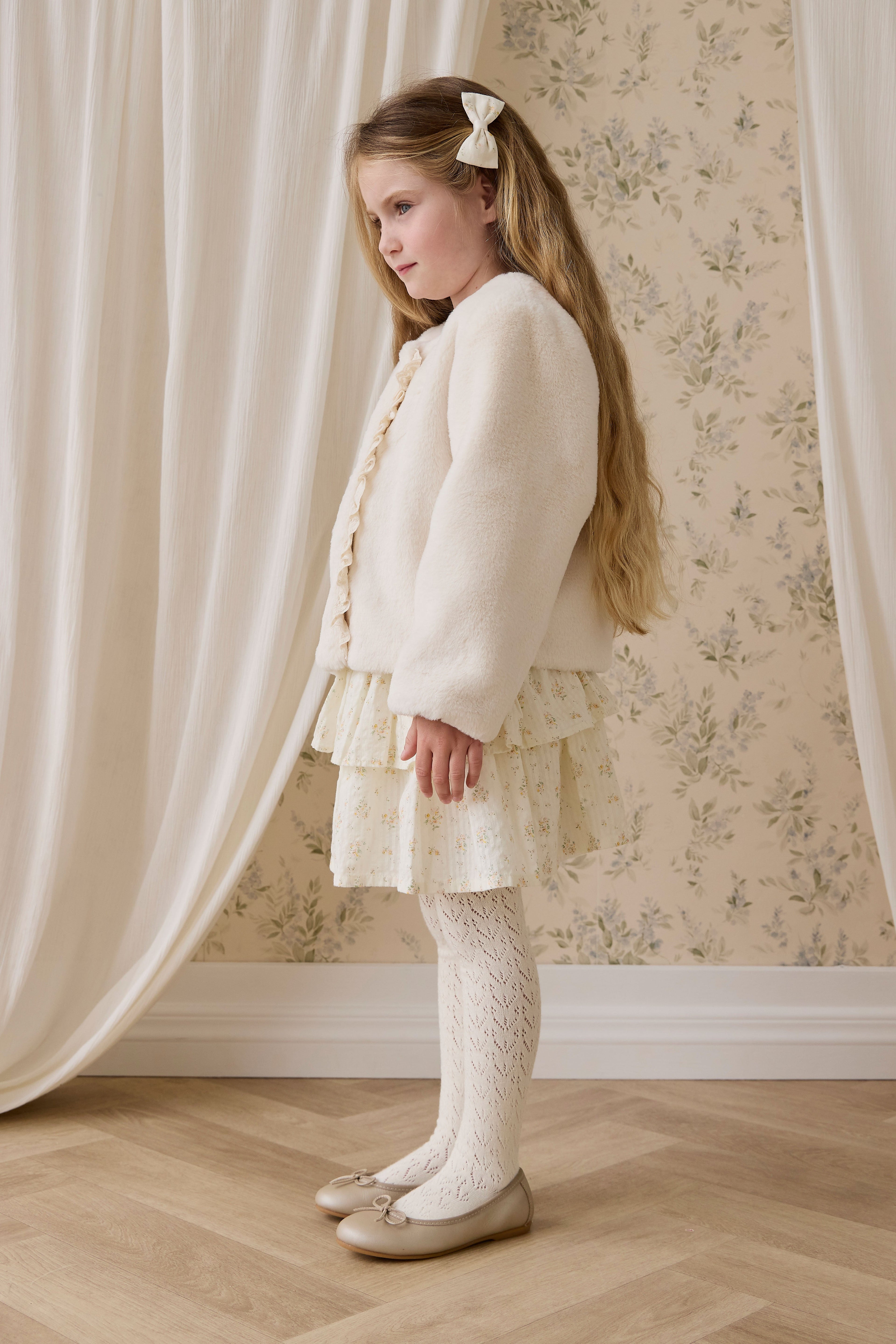 Blouson zippé en polyester doux crème vanille pour fille, vêtement d'extérieur chaud