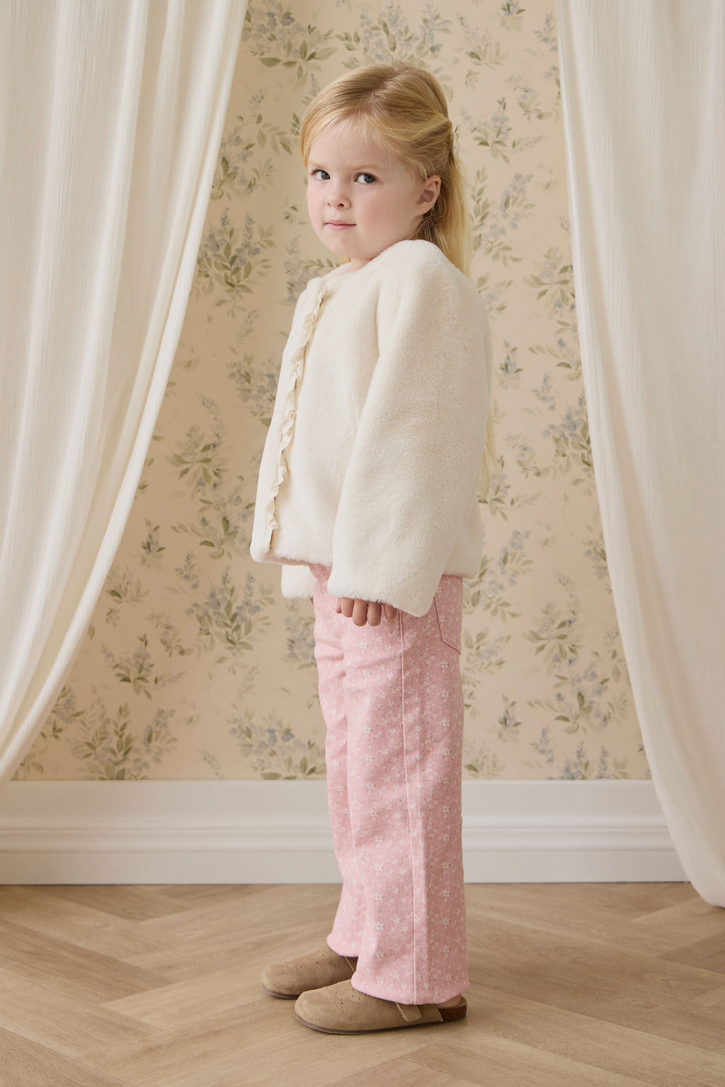 Blouson zippé en polyester doux crème vanille pour fille, vêtement d'extérieur chaud