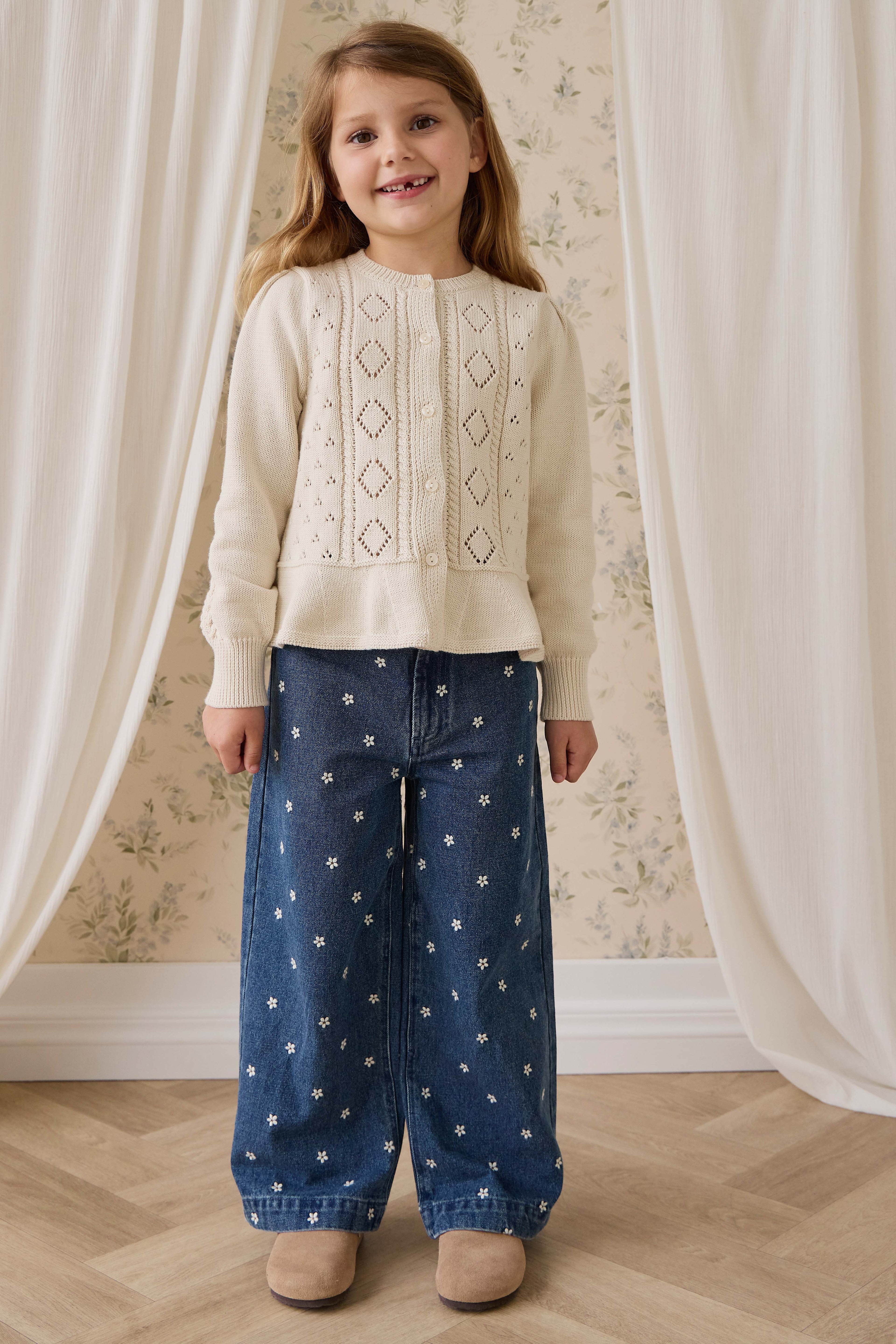 Gilet péplum en maille boutonnée en coton à manches longues pour fille Vanilla Diamond