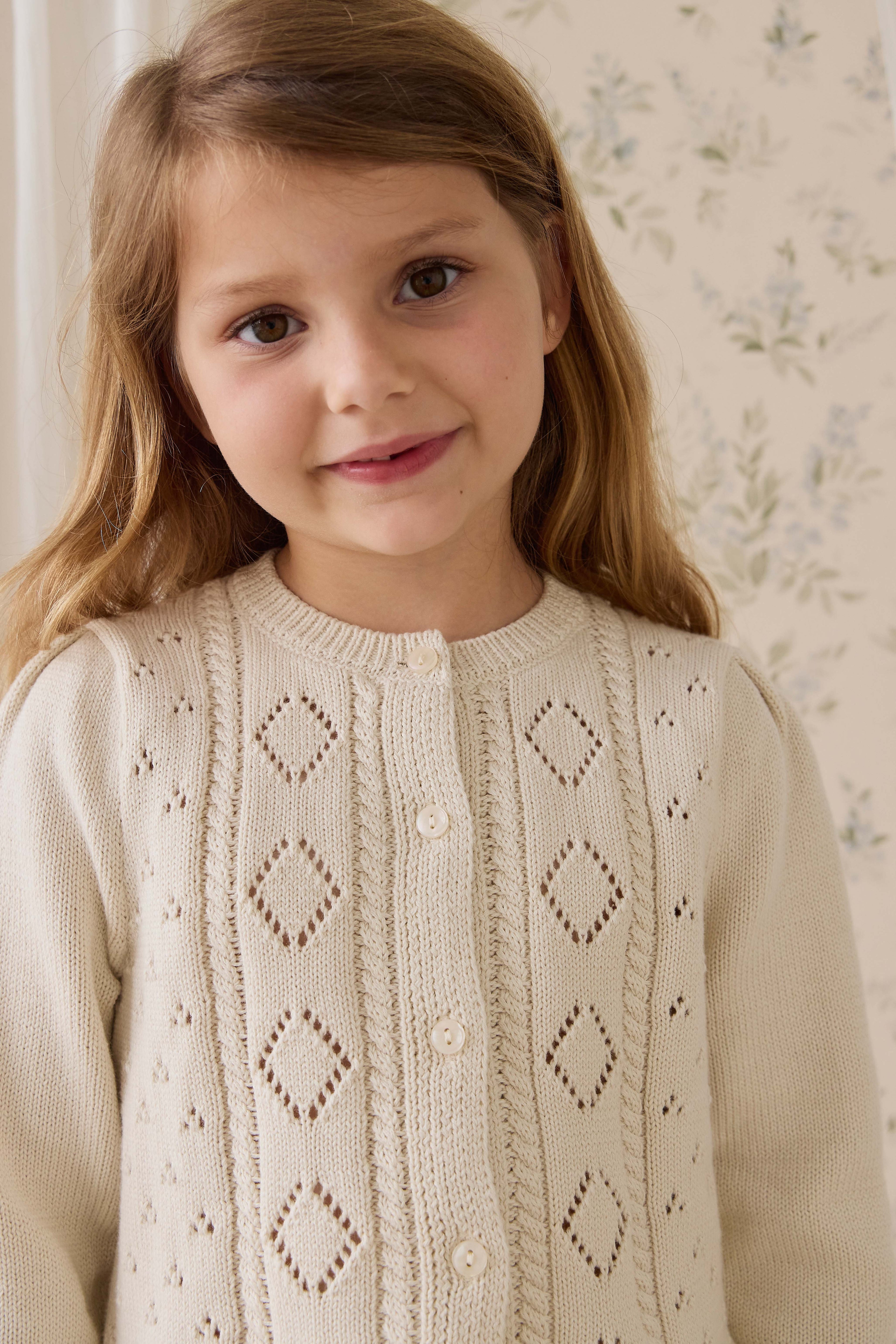 Gilet péplum en maille boutonnée en coton à manches longues pour fille Vanilla Diamond