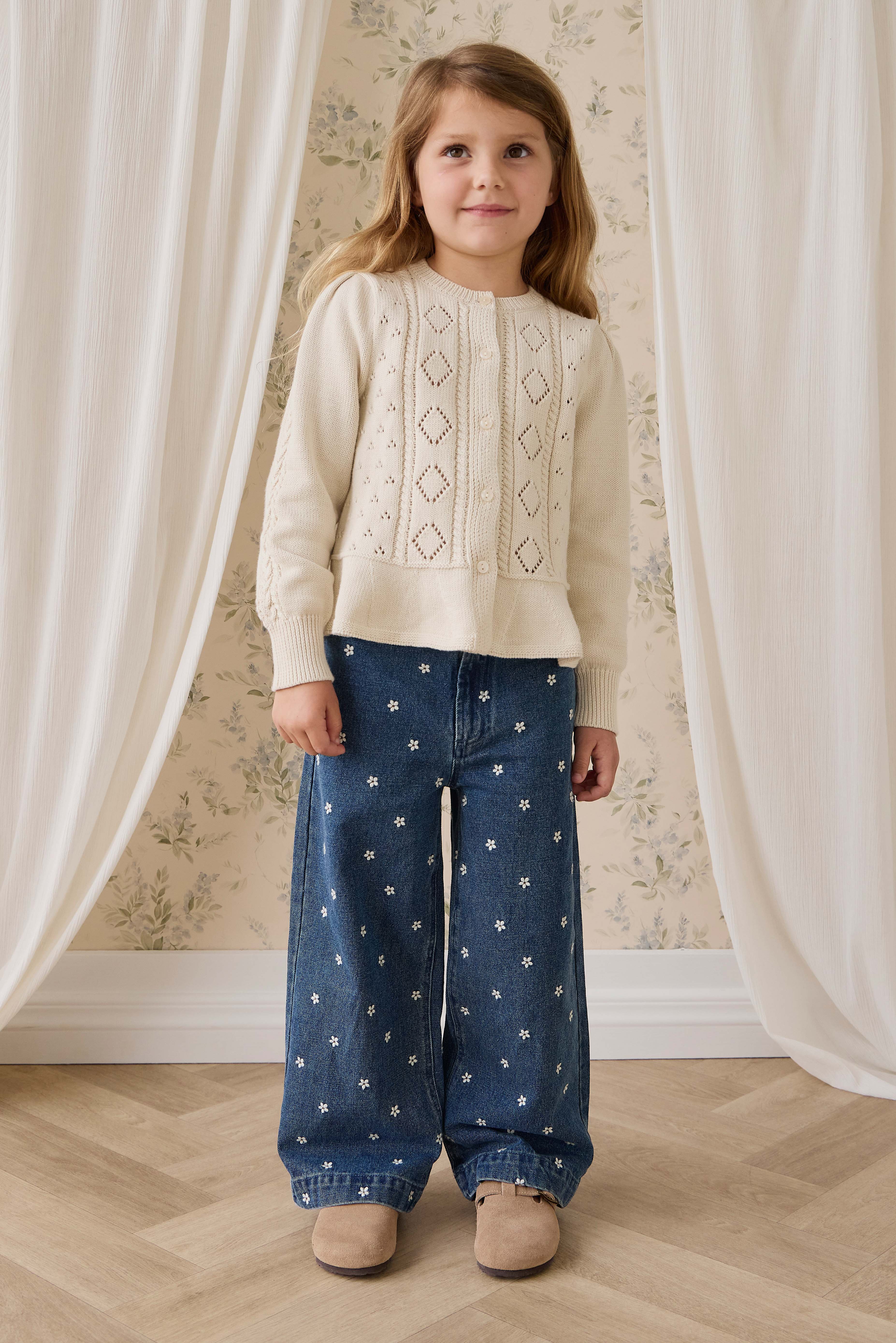 Gilet péplum en maille boutonnée en coton à manches longues pour fille Vanilla Diamond
