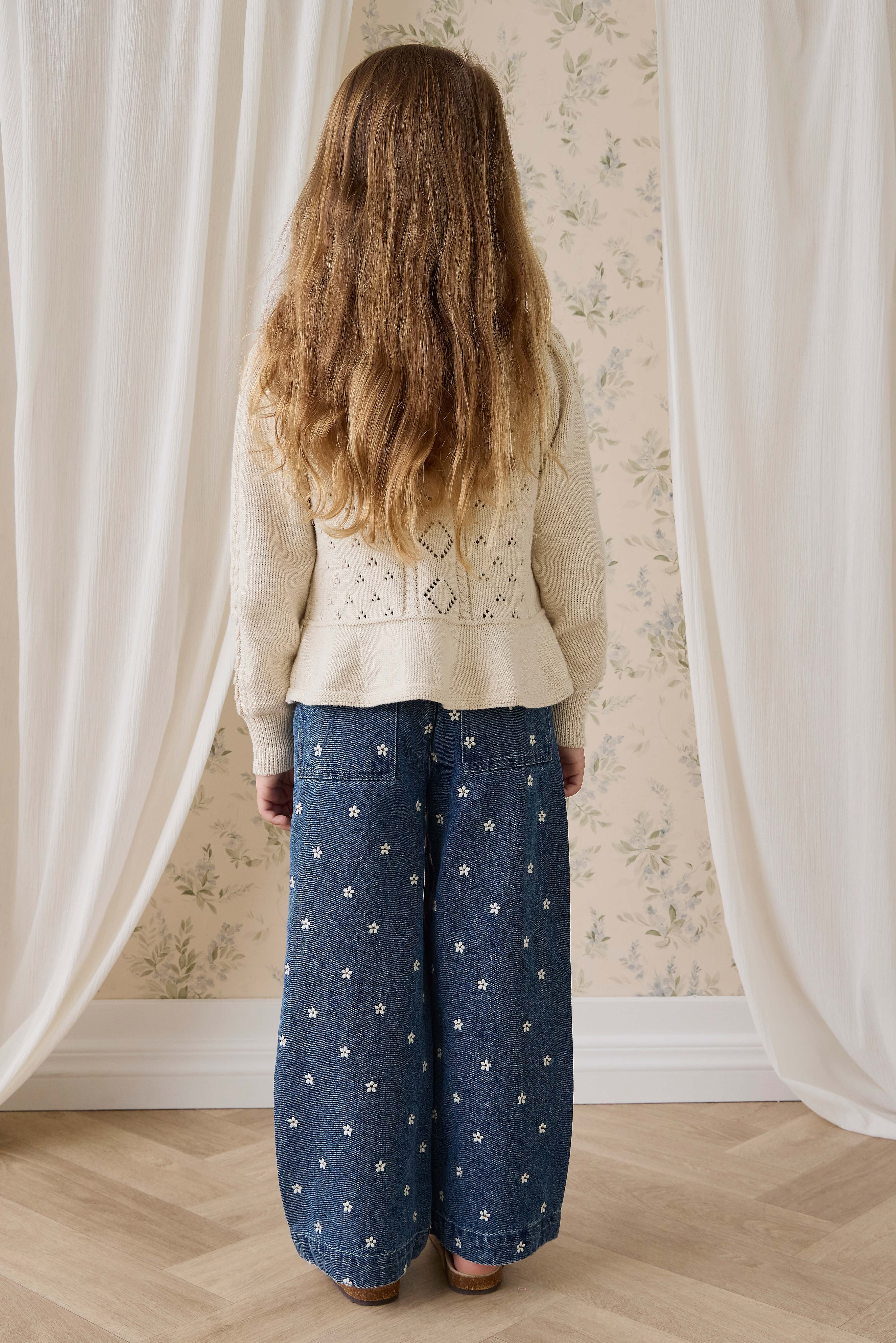 Gilet péplum en maille boutonnée en coton à manches longues pour fille Vanilla Diamond