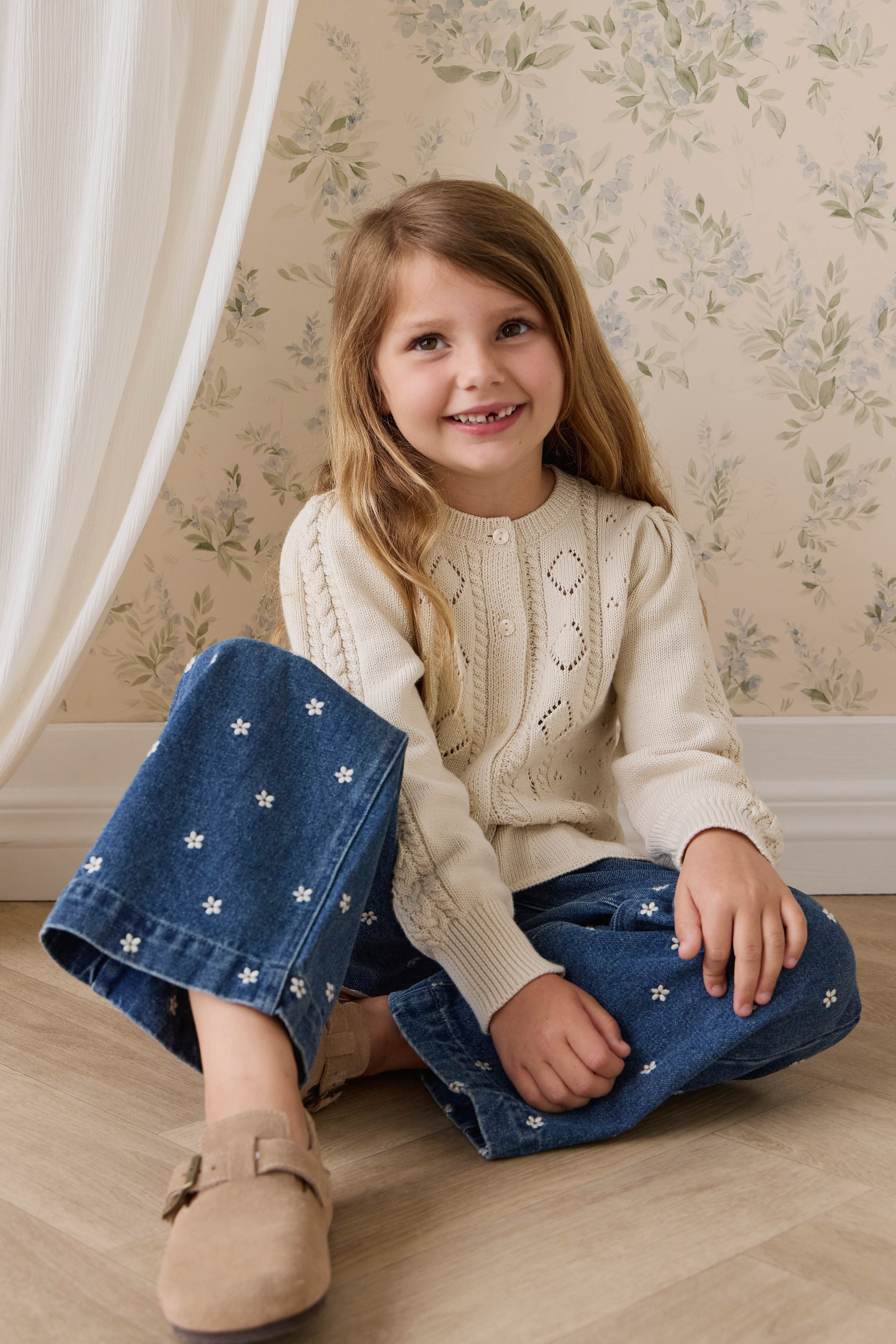 Gilet péplum en maille boutonnée en coton à manches longues pour fille Vanilla Diamond
