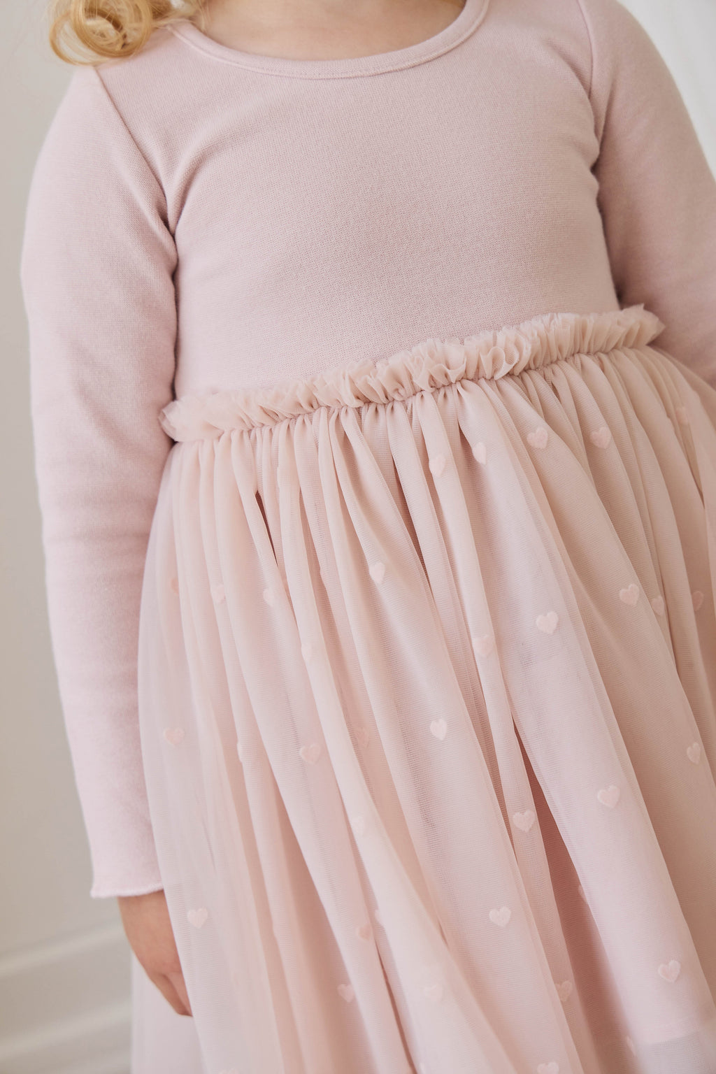 Robe de soirée à manches longues en coton rose et jupe en tulle pour fille