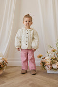 Pantalon rose à imprimé cœurs pour fille en coton à coupe droite