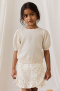 Haut en coton texturé vanille à manches bouffantes pour fille