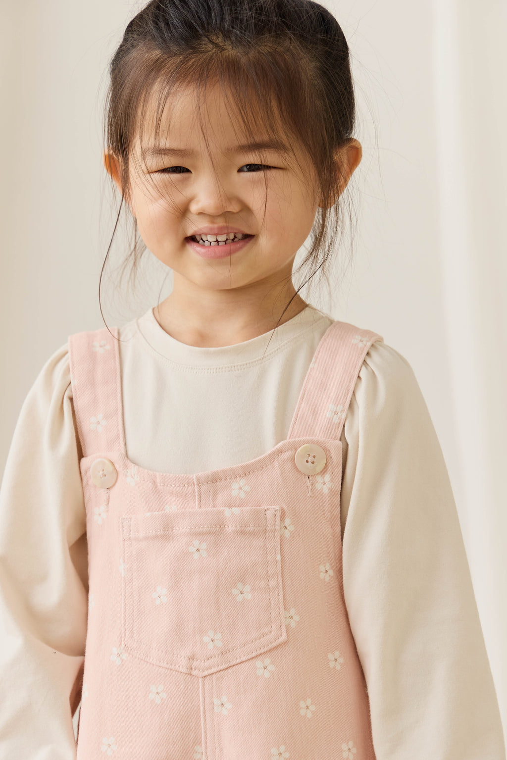 Salopette Fille en Coton Rose à Imprimé Floral et Jambes Larges