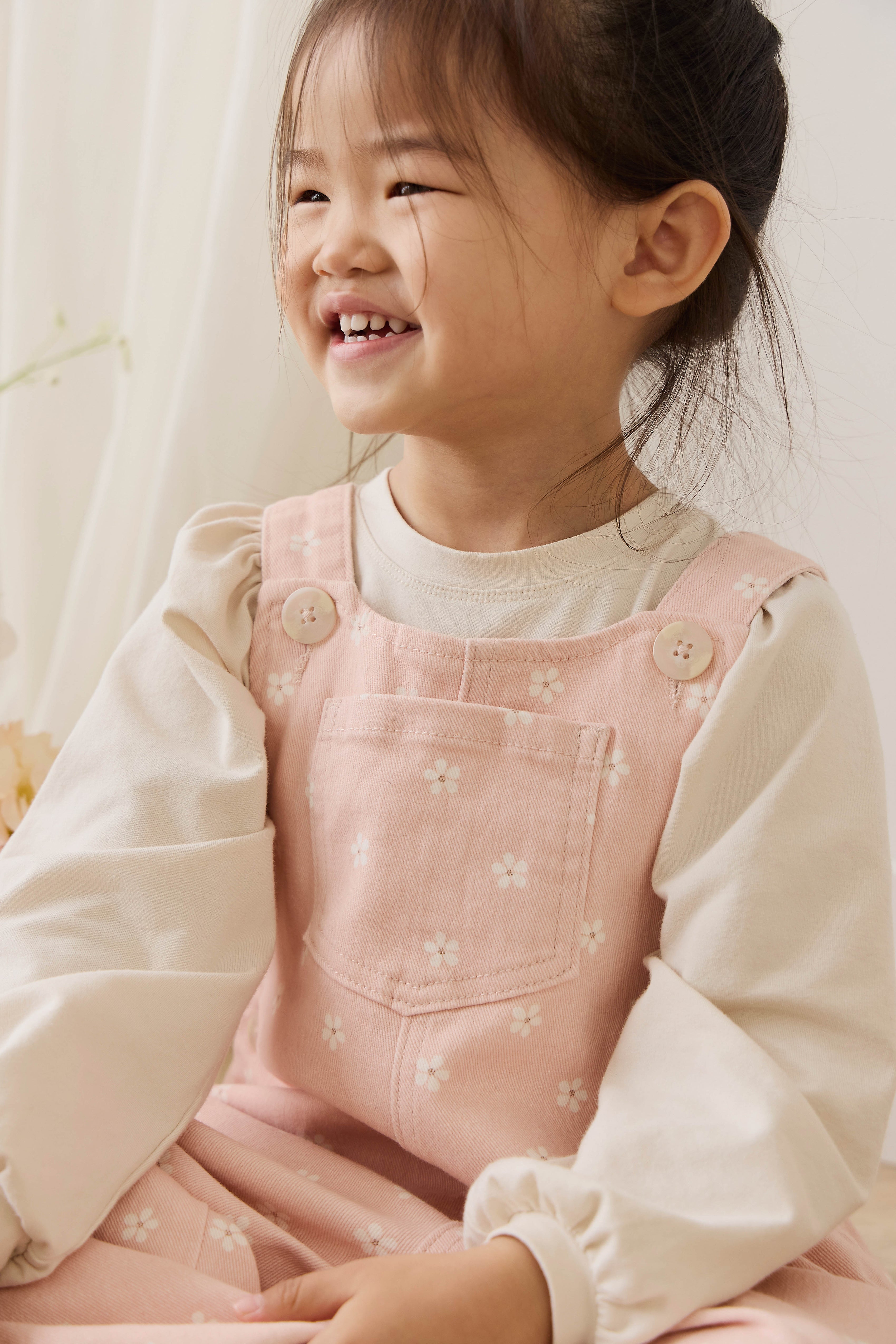 Salopette Fille en Coton Rose à Imprimé Floral et Jambes Larges