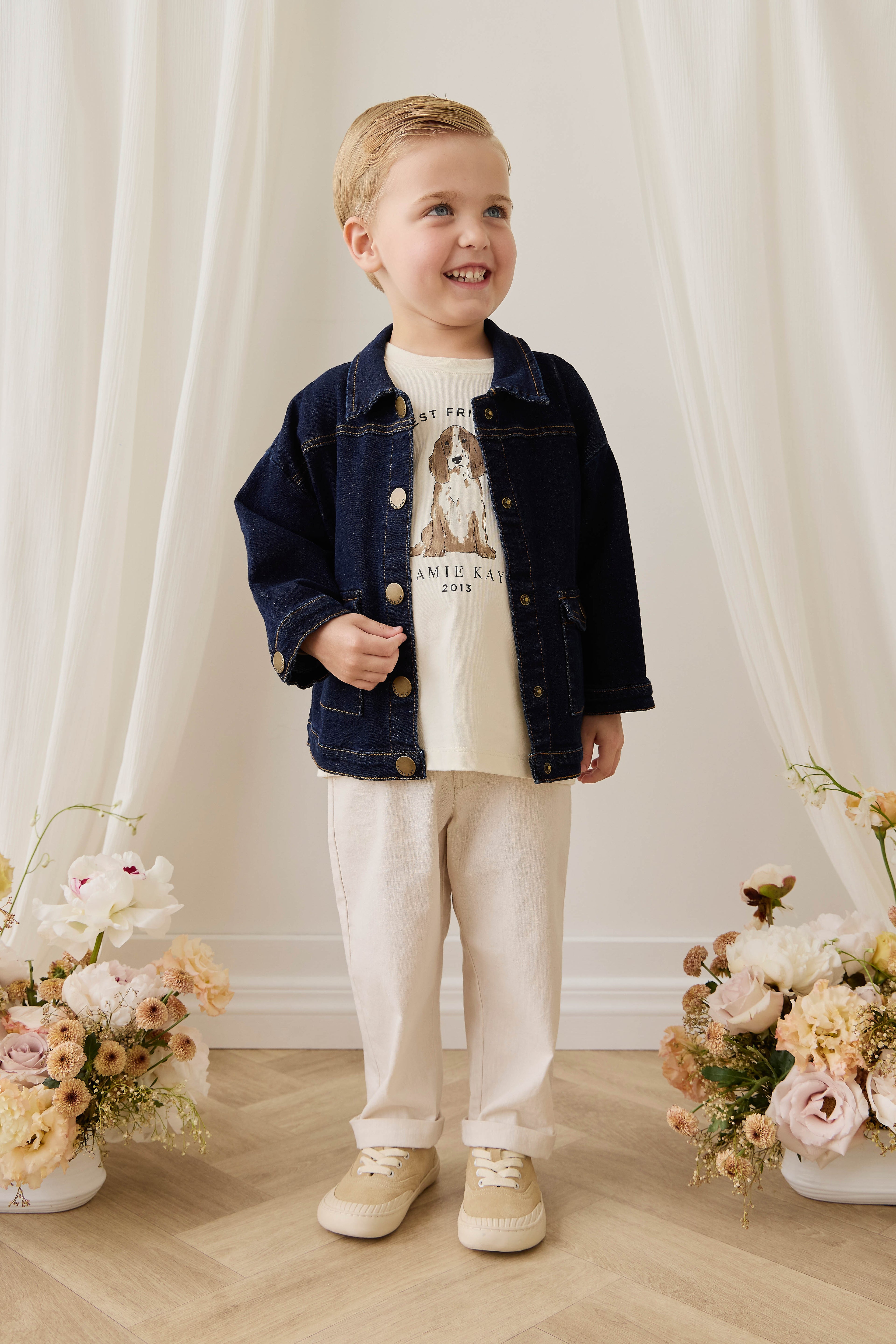 Veste Boutonnée En Jean Indigo Foncé Pour Enfants Avec Poches Plaquées