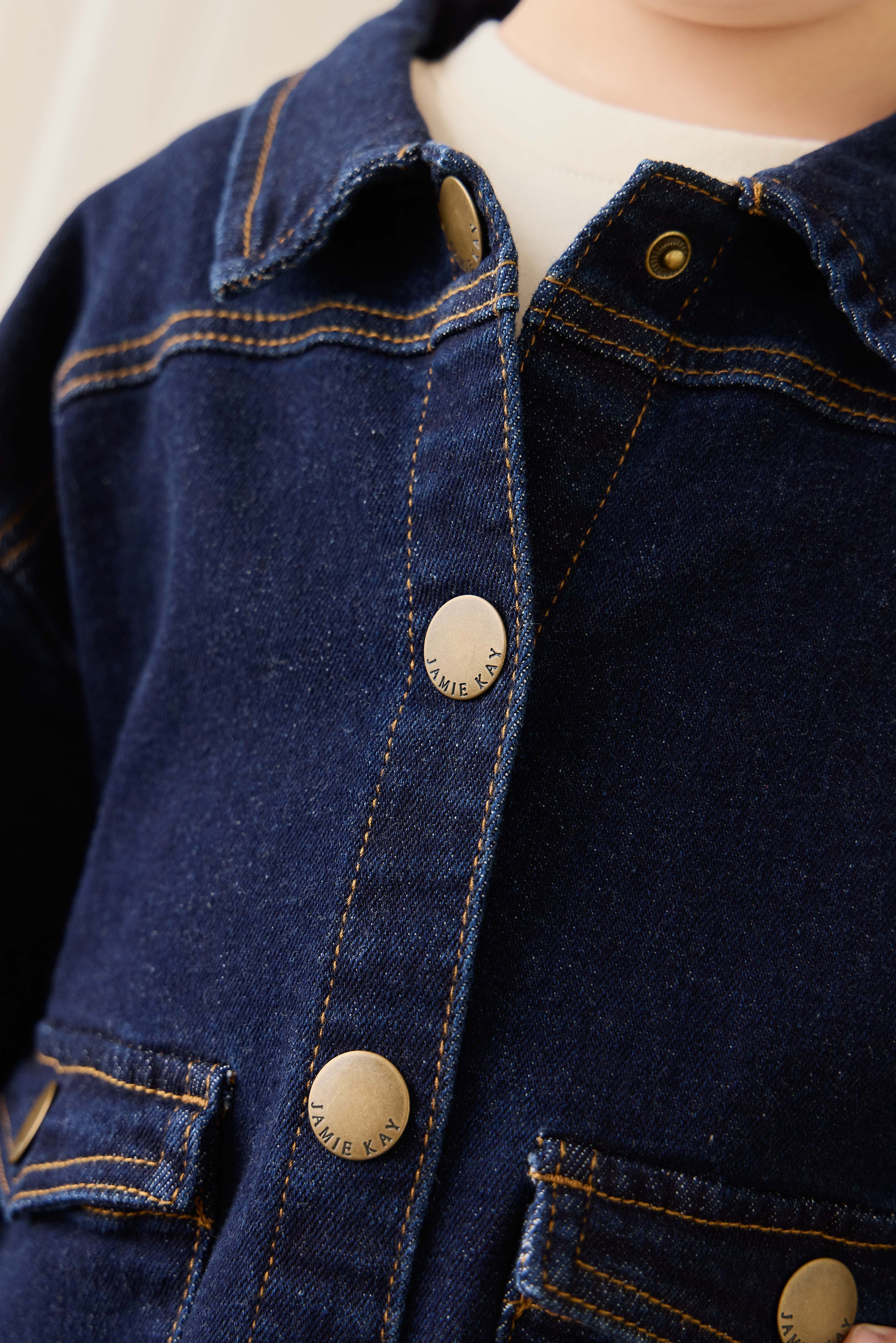 Veste Boutonnée En Jean Indigo Foncé Pour Enfants Avec Poches Plaquées