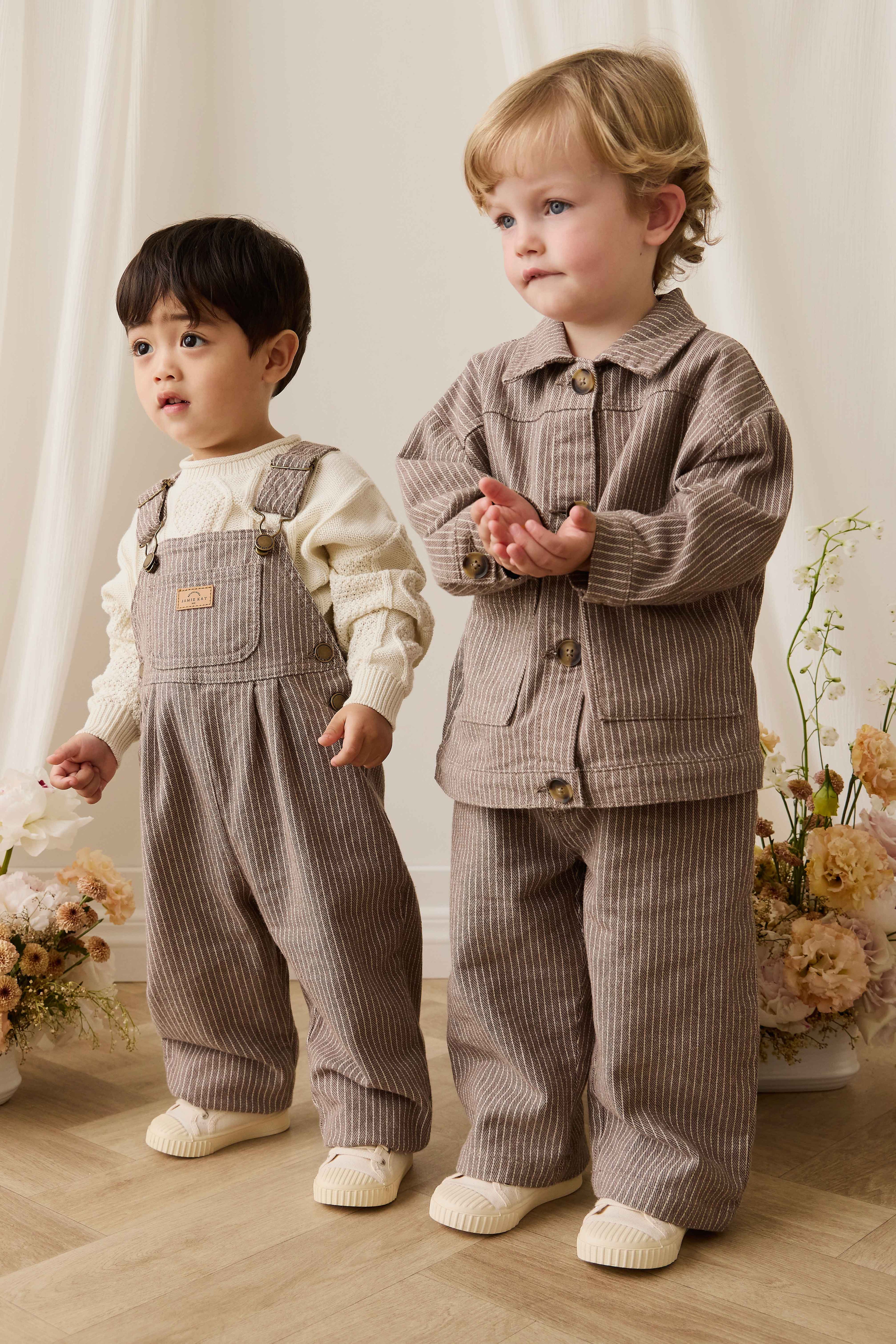 Pantalon droit décontracté pour garçon, mini-rayures, coton, taille élastique, décontracté