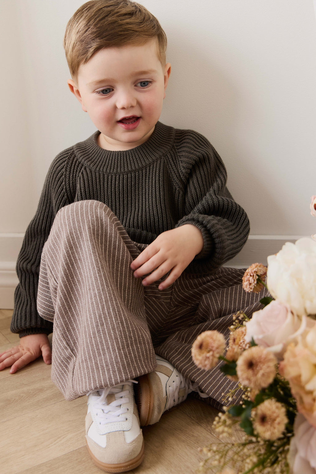 Pantalon droit décontracté pour garçon, mini-rayures, coton, taille élastique, décontracté