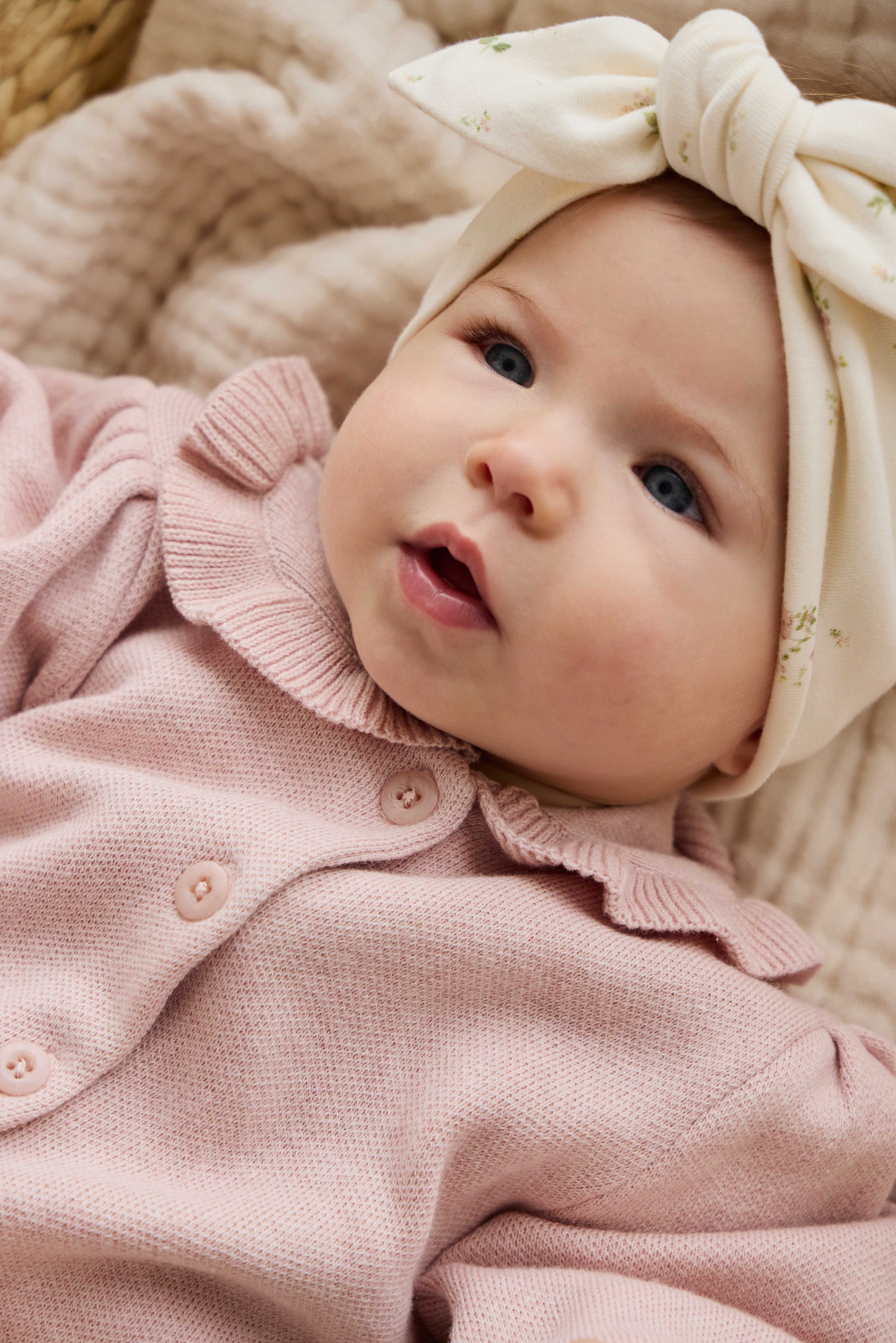 Gilet en Coton Tricoté Rose Pêche à Volants et Manches Bouffantes pour Filles
