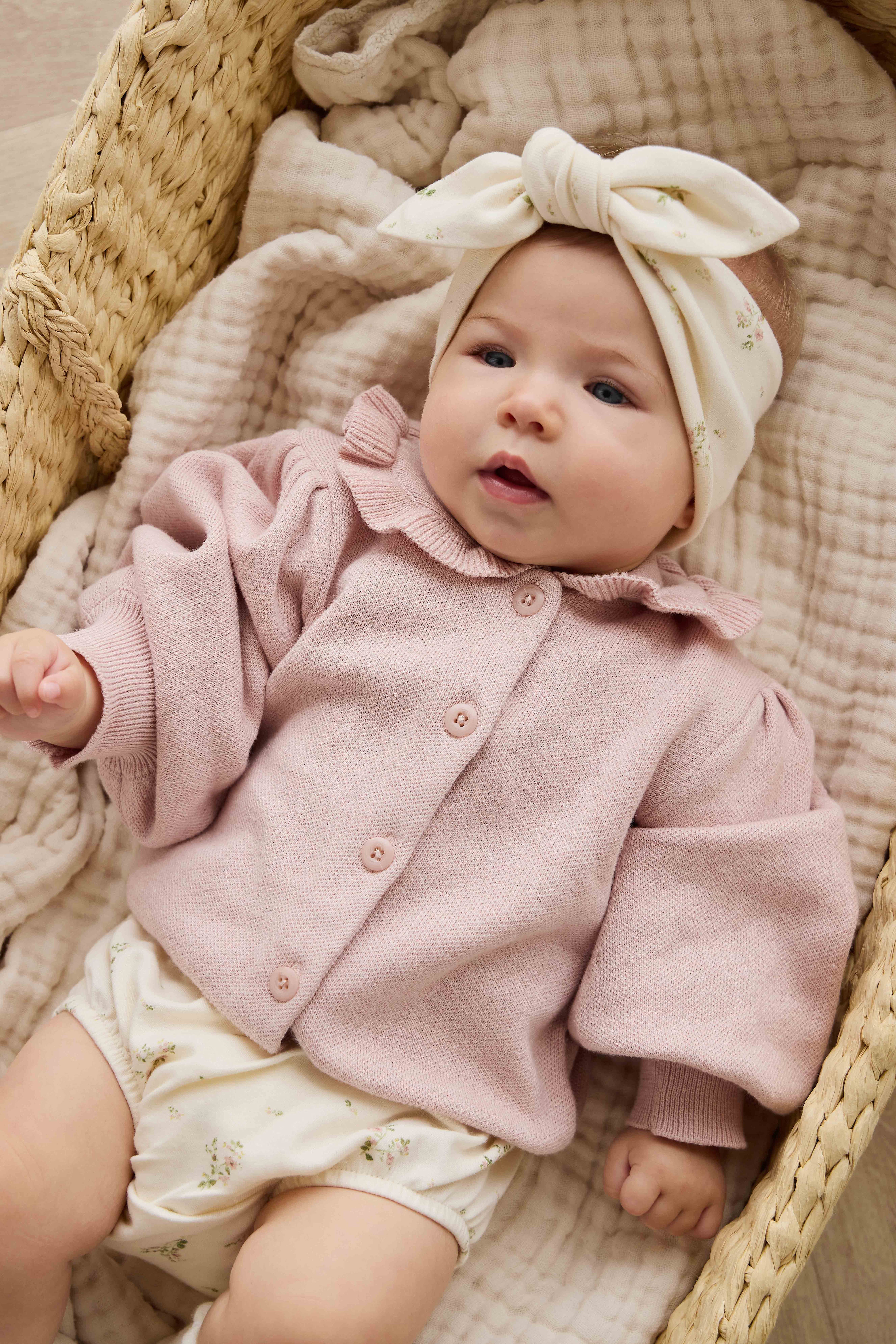 Gilet en Coton Tricoté Rose Pêche à Volants et Manches Bouffantes pour Filles