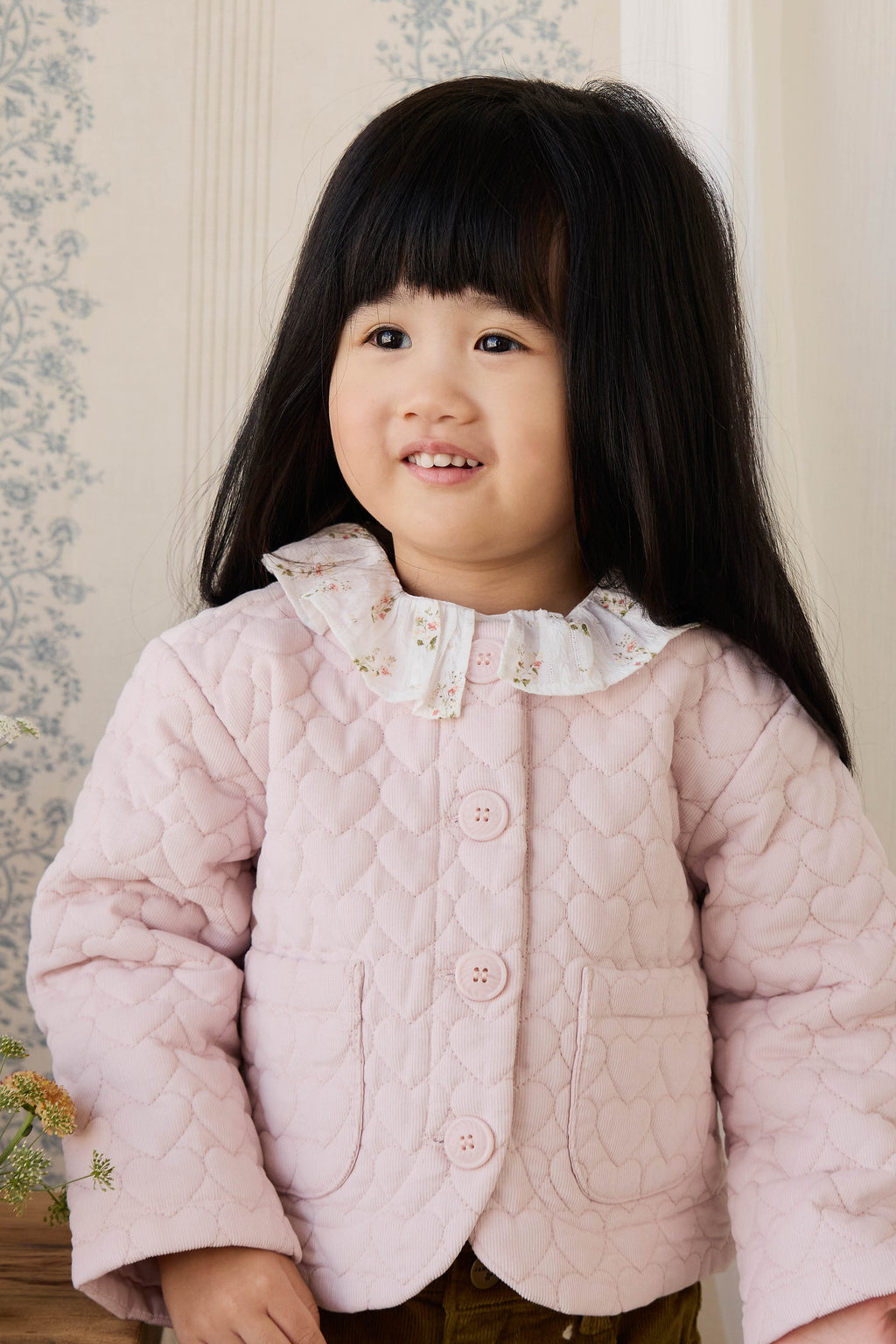 Veste boutonnée en velours côtelé matelassé rose brumeux pour filles, en coton chaud