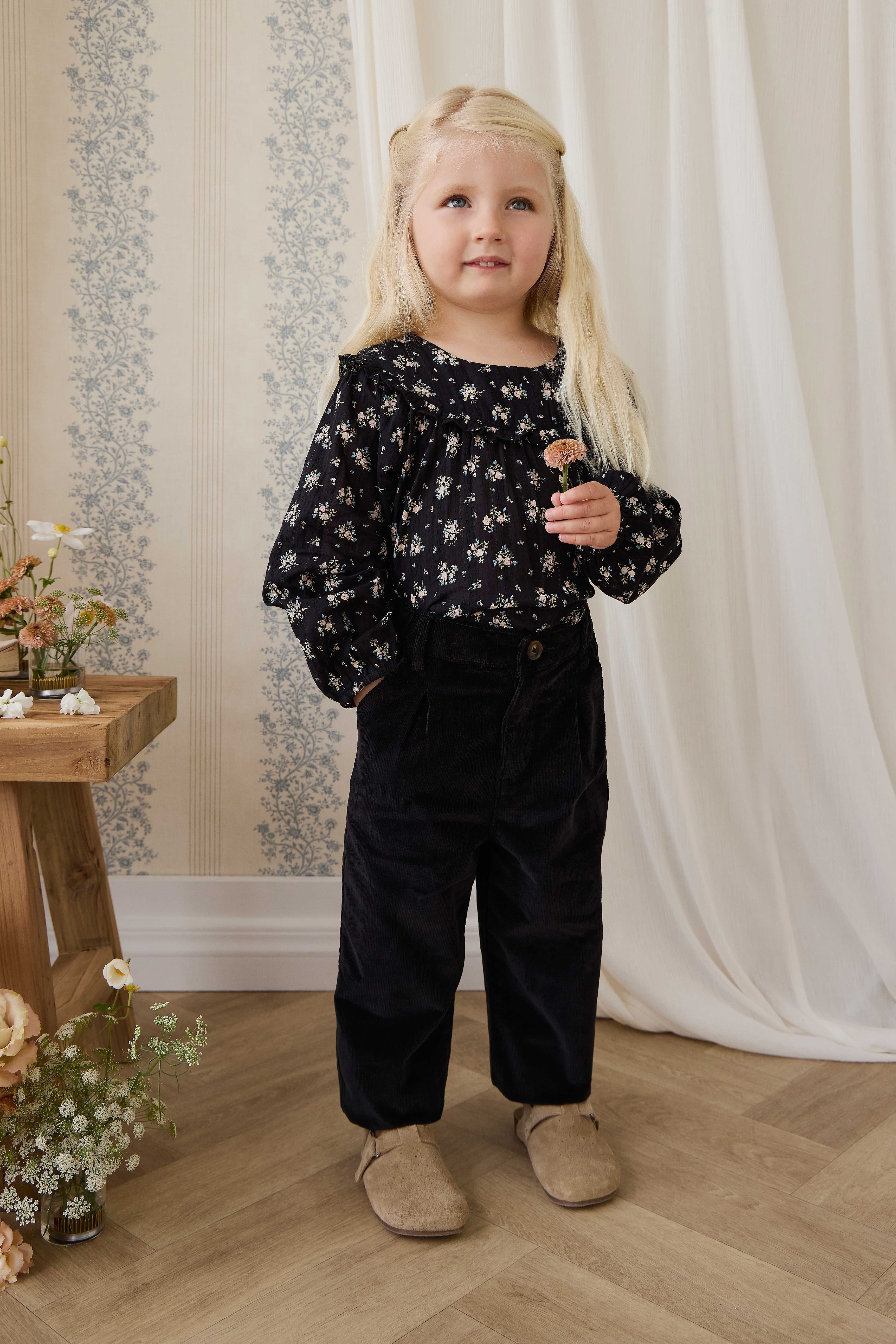 Pantalon droit noir en coton pour fille, taille élastique, pour tous les jours