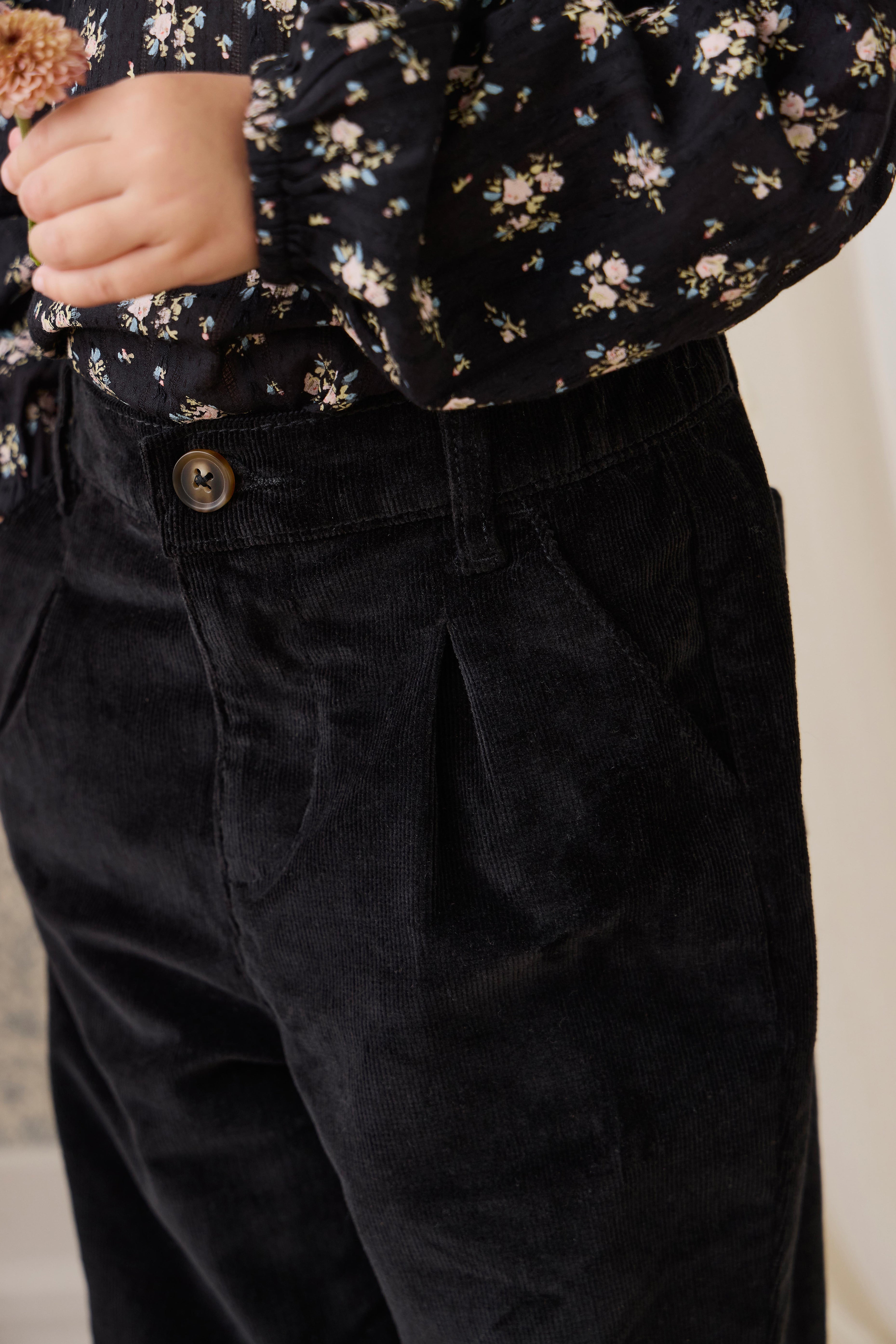 Pantalon droit noir en coton pour fille, taille élastique, pour tous les jours