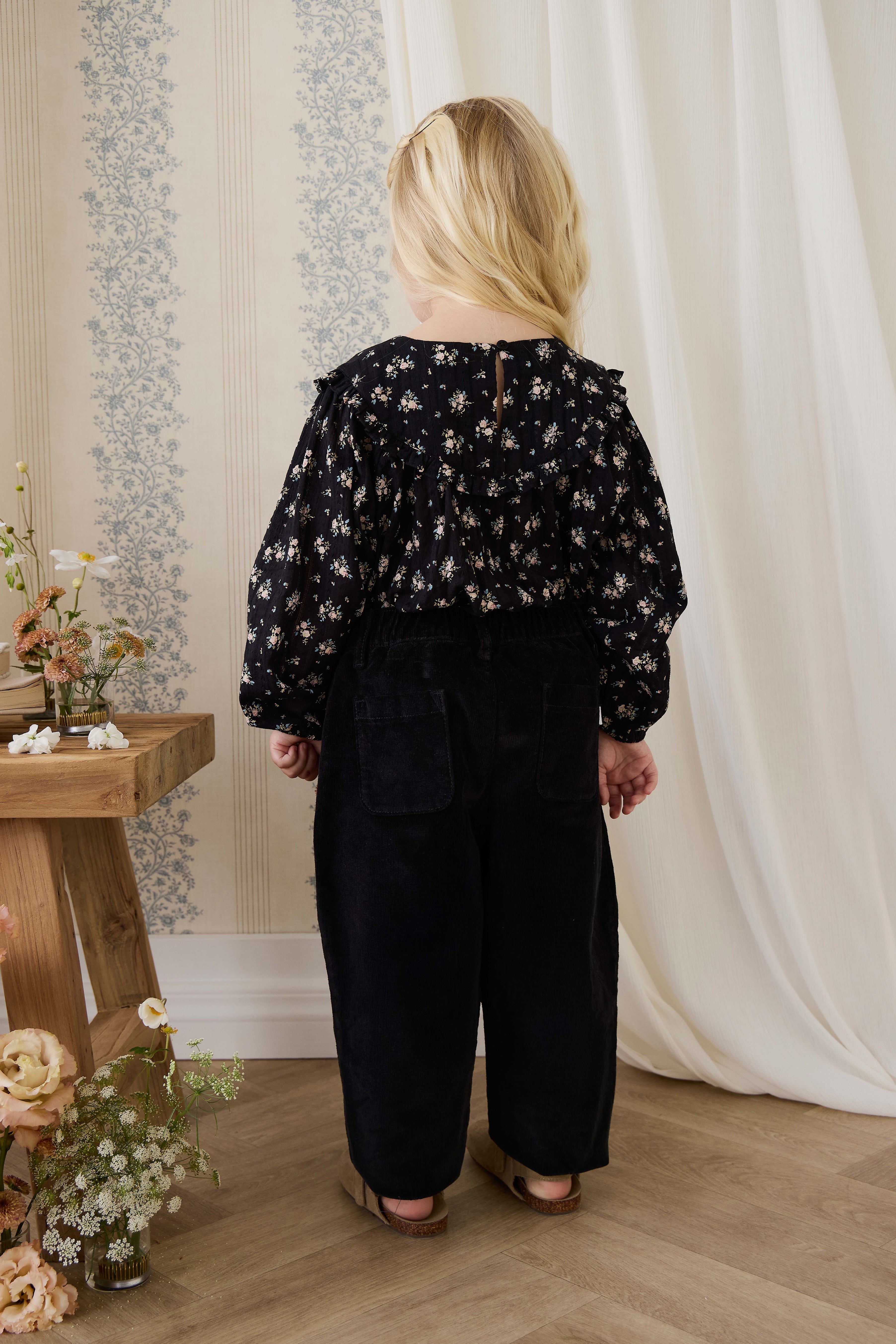 Pantalon droit noir en coton pour fille, taille élastique, pour tous les jours