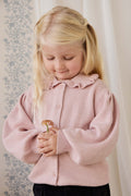 Gilet en Coton Tricoté Rose Pêche à Volants et Manches Bouffantes pour Filles