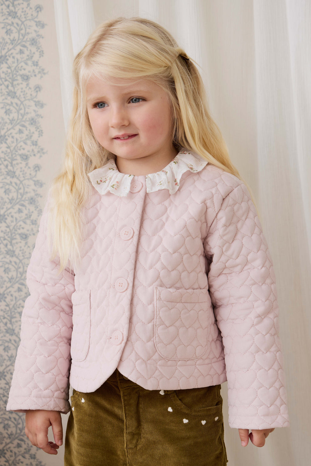 Veste boutonnée en velours côtelé matelassé rose brumeux pour filles, en coton chaud