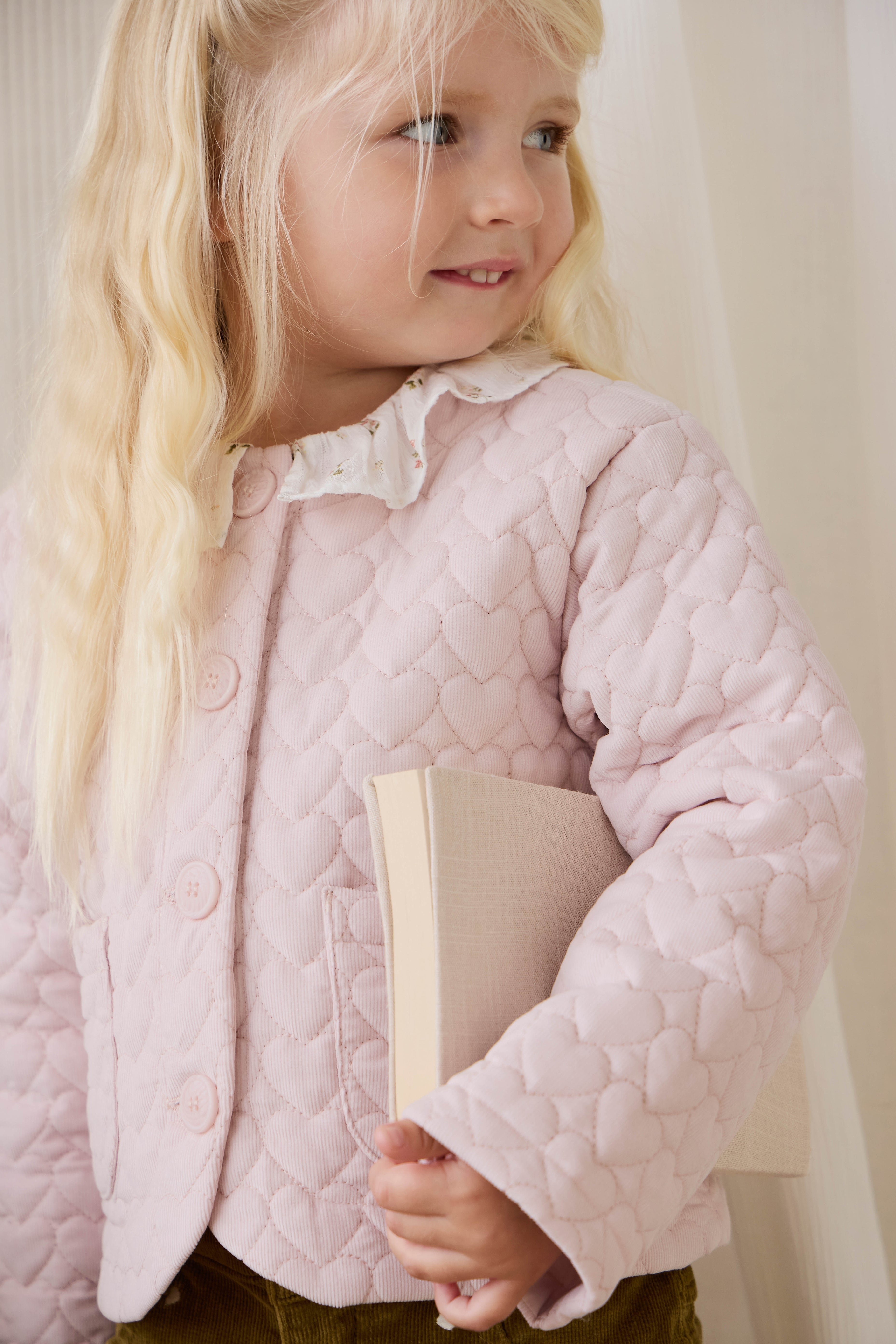 Veste boutonnée en velours côtelé matelassé rose brumeux pour filles, en coton chaud