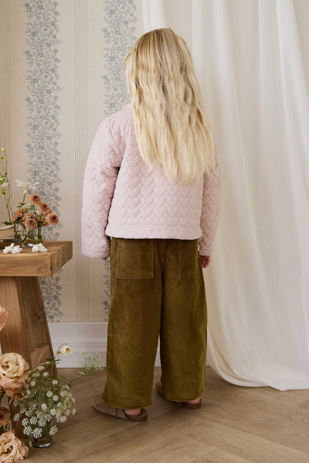 Veste boutonnée en velours côtelé matelassé rose brumeux pour filles, en coton chaud