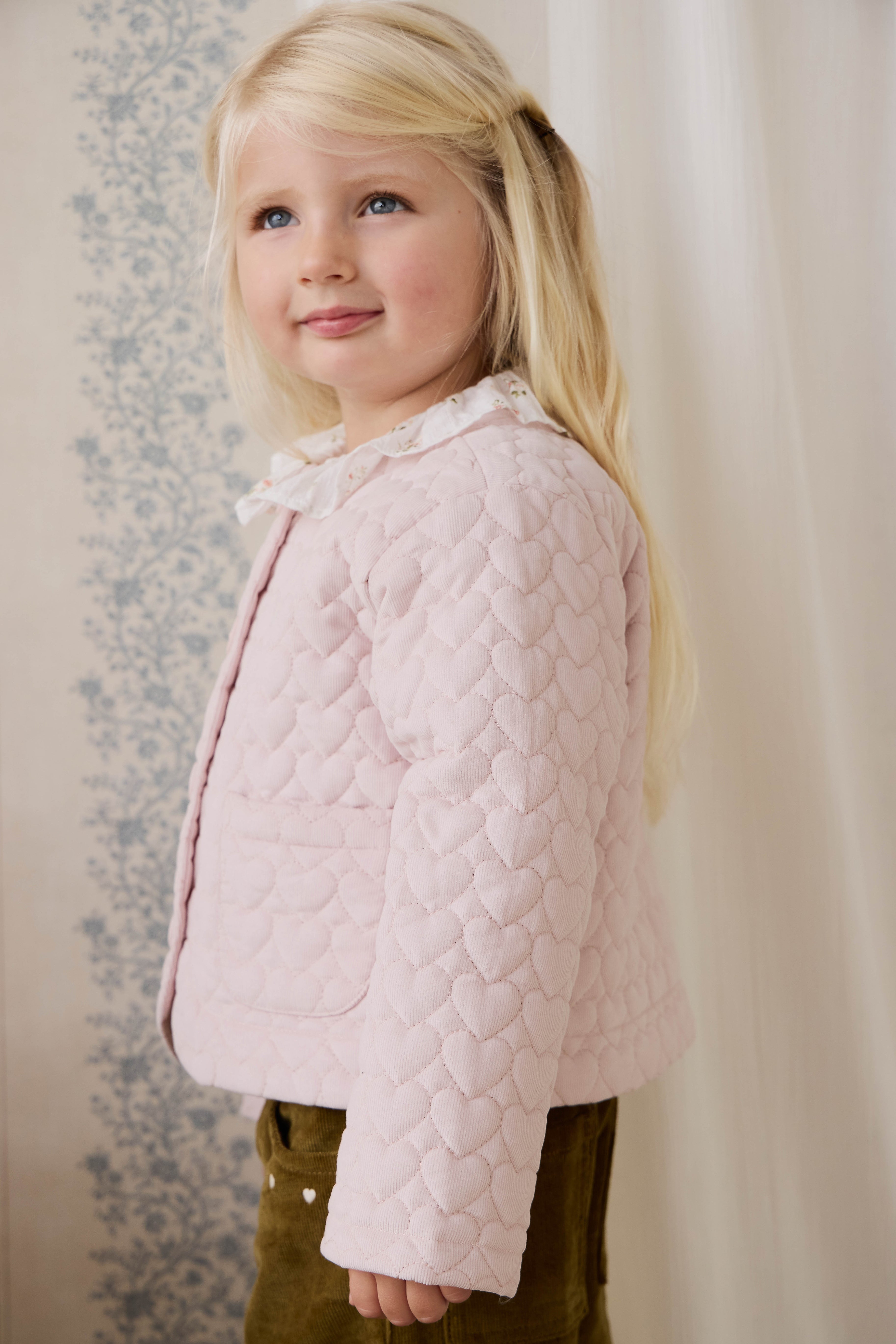 Veste boutonnée en velours côtelé matelassé rose brumeux pour filles, en coton chaud