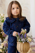 Filles Veste en Jean Imprimé Cerise Col Volants Boutonnée sur le Devant Bleu Cerise