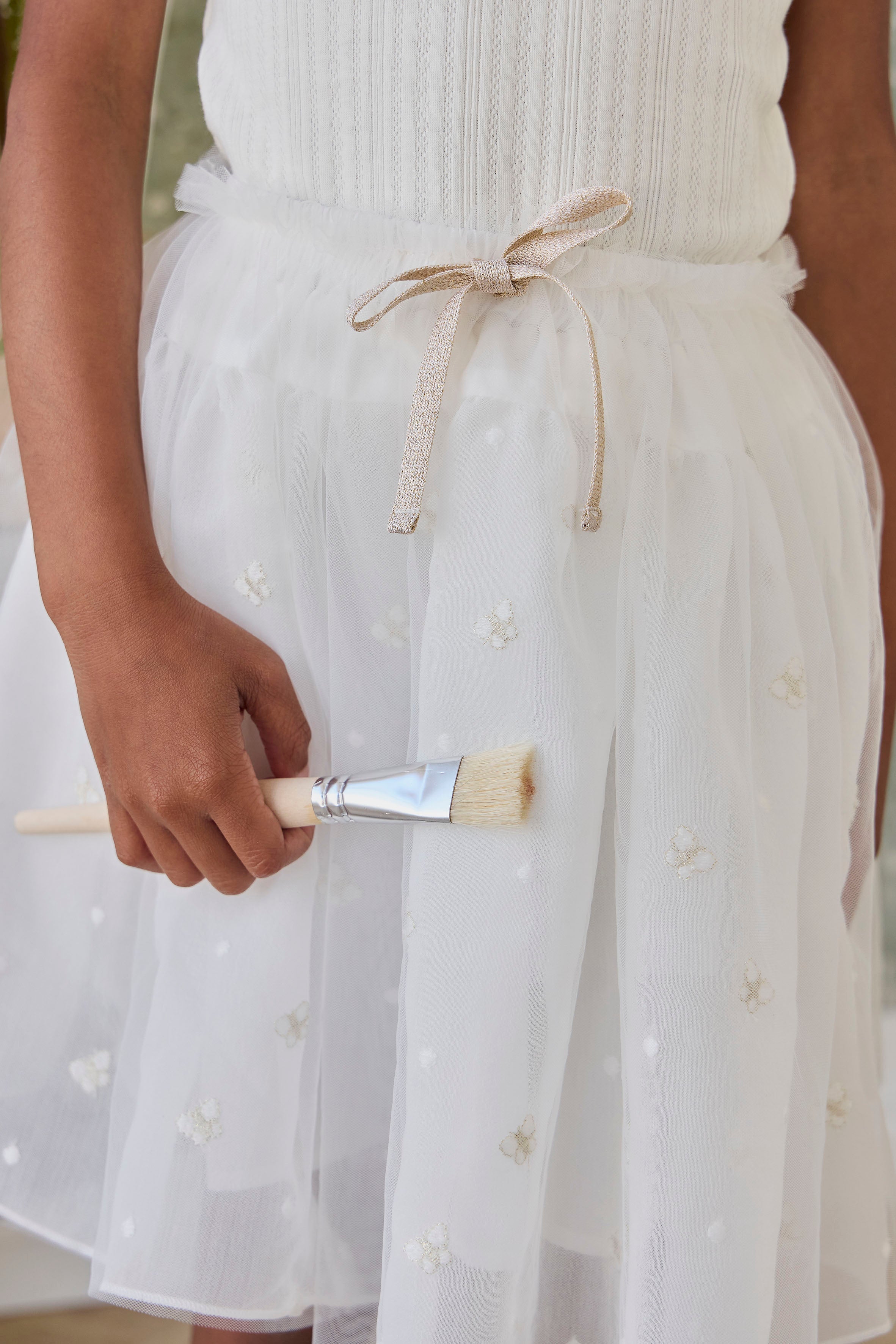Jupe superposée en tulle brodée papillon parchemin pour fille avec nœud à la taille