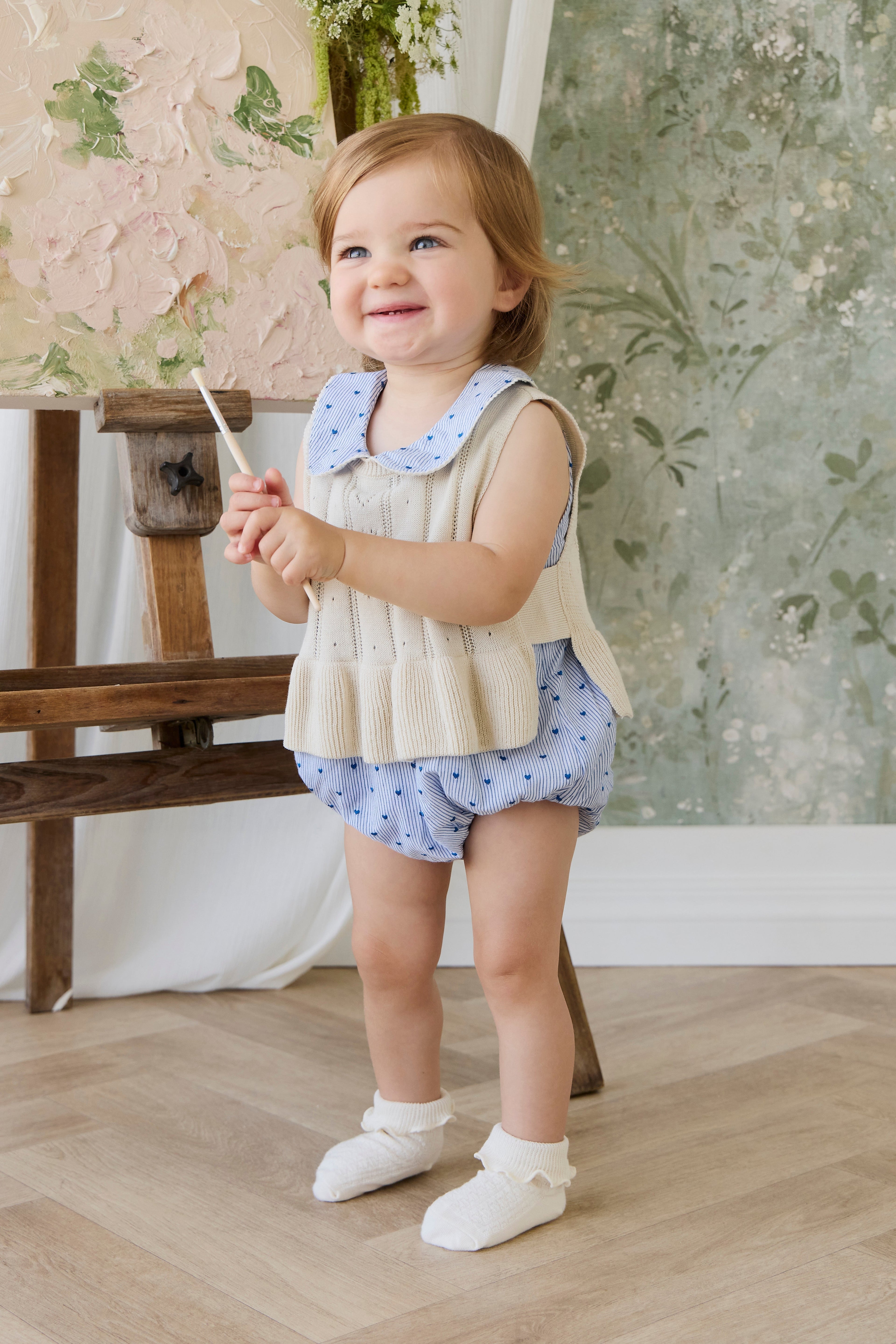 Haut en maille torsadée en coton avec ourlet volanté couleur crème vanille pour fille