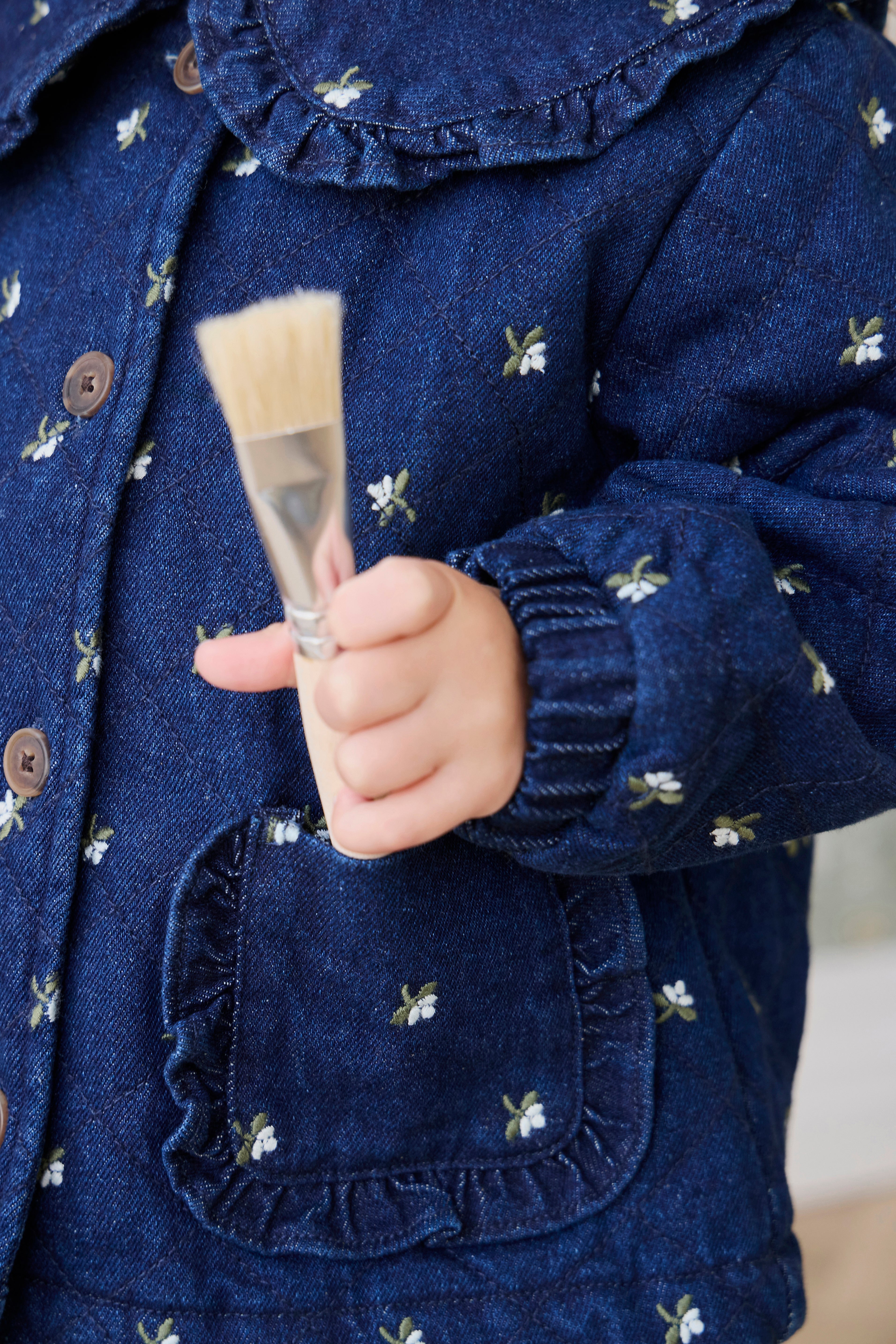 Doudoune matelassée à volants imprimé floral pour fille en coton bleu indigo
