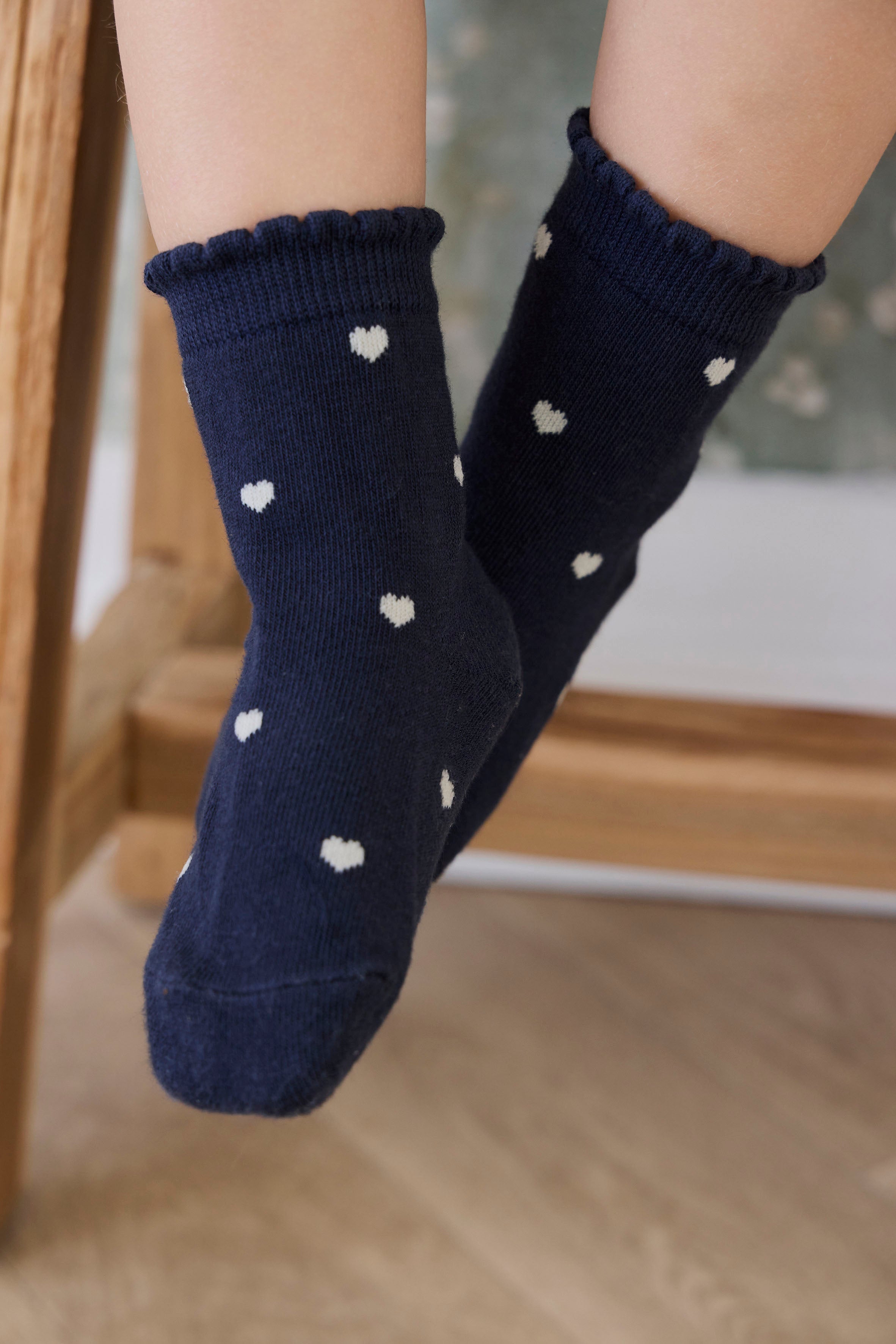 Chaussettes courtes en coton bleu marine imprimé cœurs pour bébés filles et tout-petisses