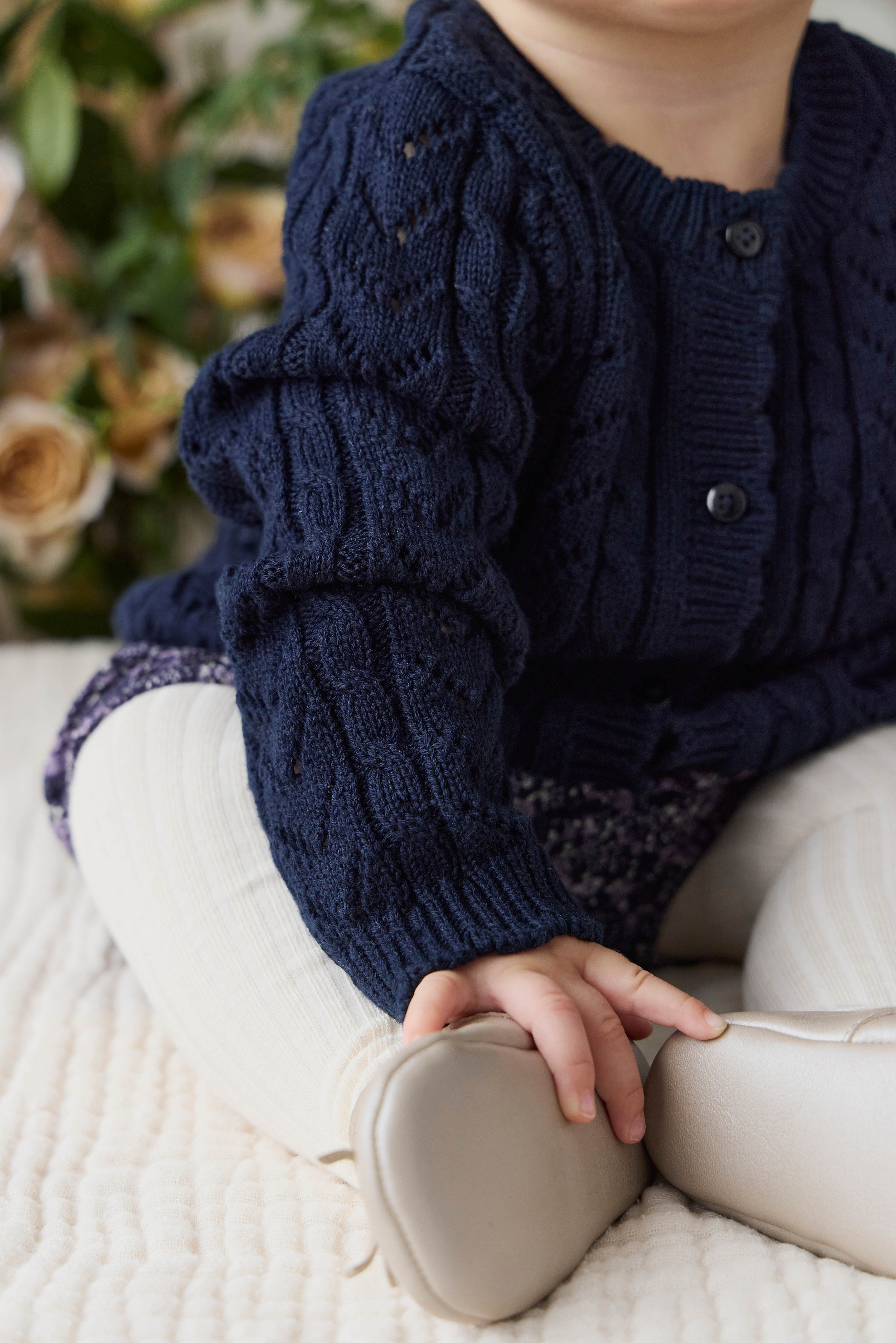 Gilet en coton tricoté pour fille, bleu marine, avec boutons, doux et respirant, pour superposer